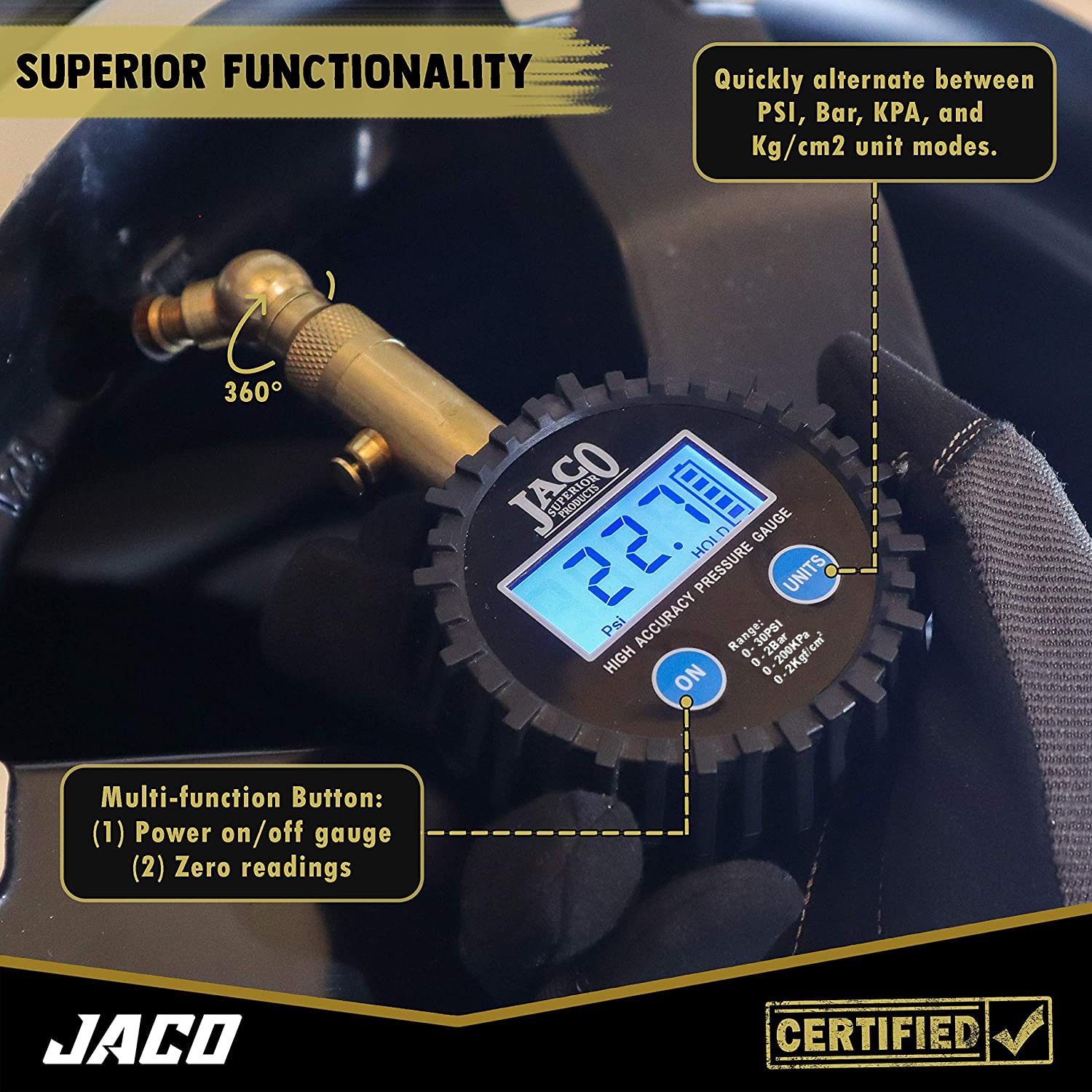Jaco Elite Digital Low Pressure Tire Gauge - 30 Psi