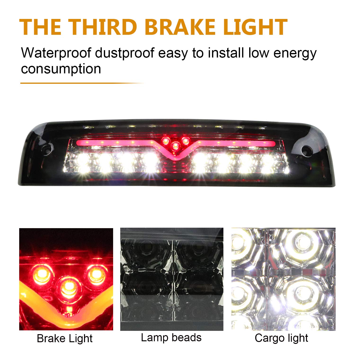 Tresound For 2009-2017 Dodge Ram 1500 2500 3500 3Rd Third Brake Light Cargo Light Led High Mount Lamp (Smoked)