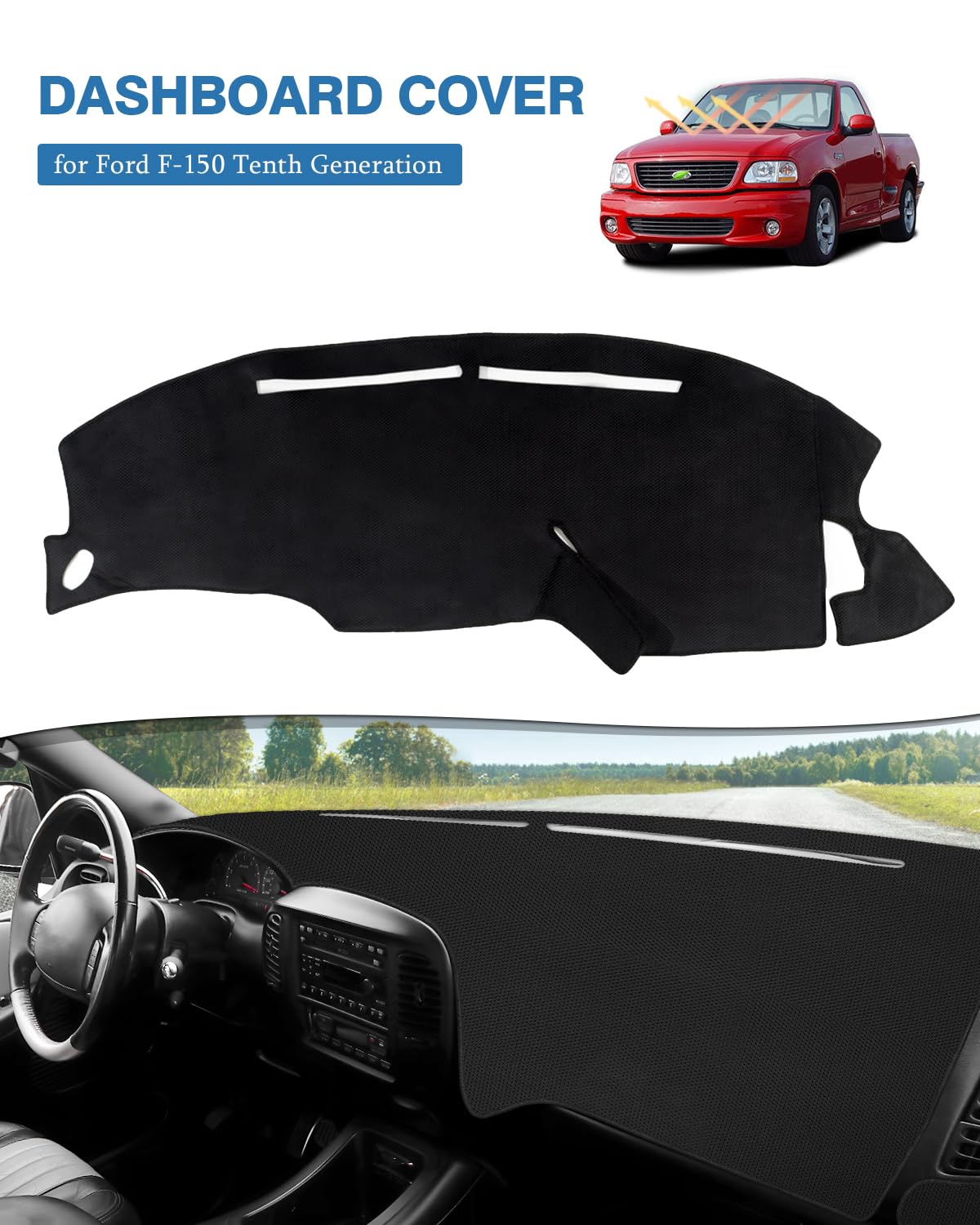 FIILINES Dash Cover Fit for Ford F-150 F150 1997-2003 Accessories Dashboard Cover Mat for F-150 Accessories Sunshade Nonslip Das