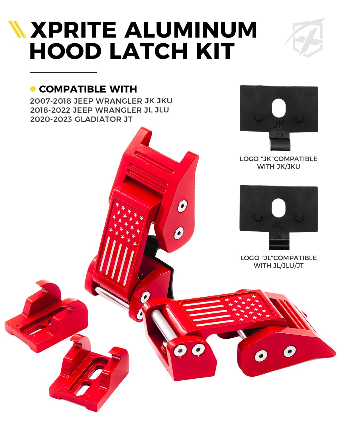 Xprite U.S. Flag Hood Latches Compatible With 2007-2018 Jeep Wrangler Jk Jku & 2018-2025 Jeep Wrangler Jl Jlu & 2020+ Gladiator