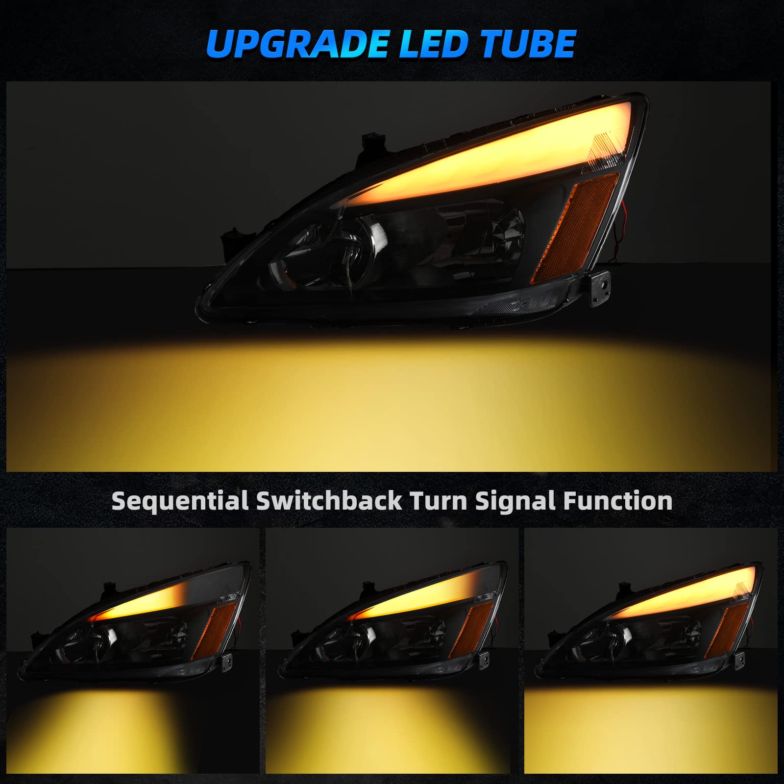 Autosaver88 Headlight Assembly Compatible With 2003 2004 2005 2006 2007 Accord Headlight Assembly Oe Headlamp Replacement Black Housing Clear Reflector