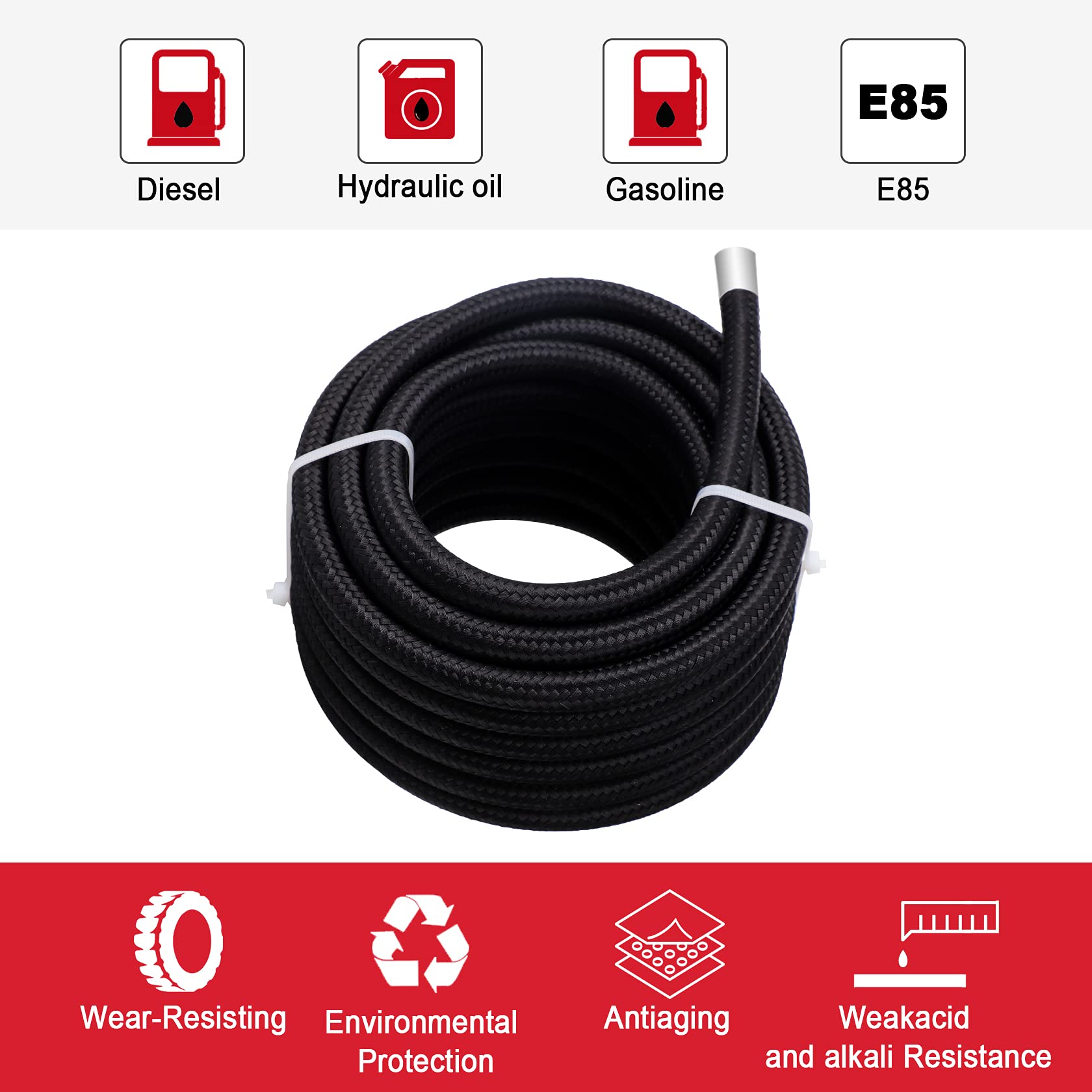 25Ft Ptfe Fuel Line Kit: 6An 3/8' Fuel Hose Efi Ls Fuel Injection Line E85 Oil Gas Hose Fitting Kit Nylon Stainless Steel