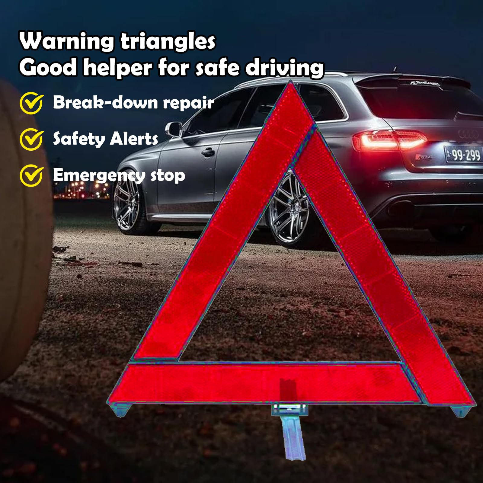 NGHEY 2 PCS Reflective Folding Vehicle Danger Sign, Safety Triangle Kit, Vehicle Breakdown Stop Warning Sign, Fit for Most Car (