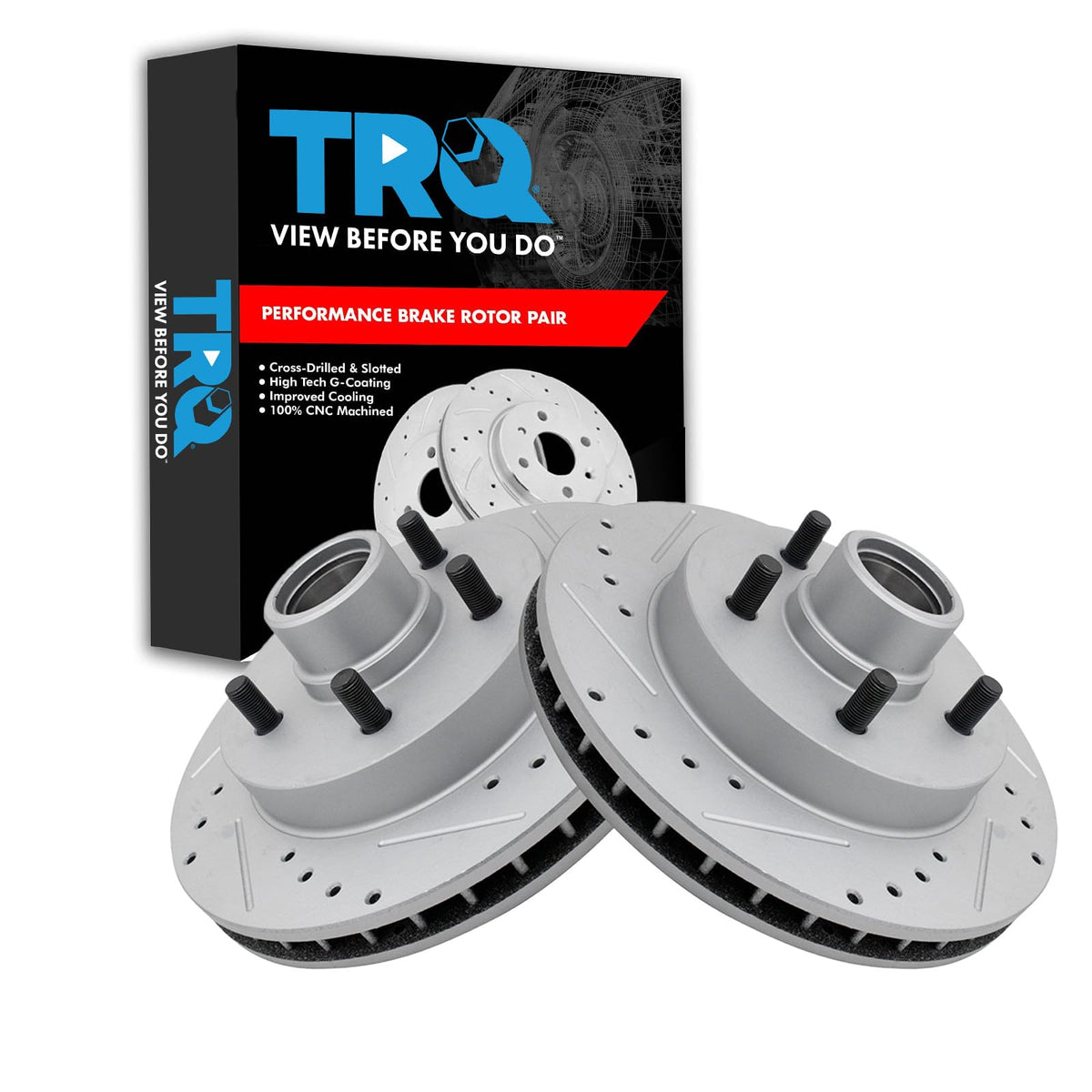 Trq Front Performance Brake Rotor Drilled Slotted Pair Set For 1995-1999 C1500 / 1996-2002 Express 1500 Van / 1996-2002 Savana 1