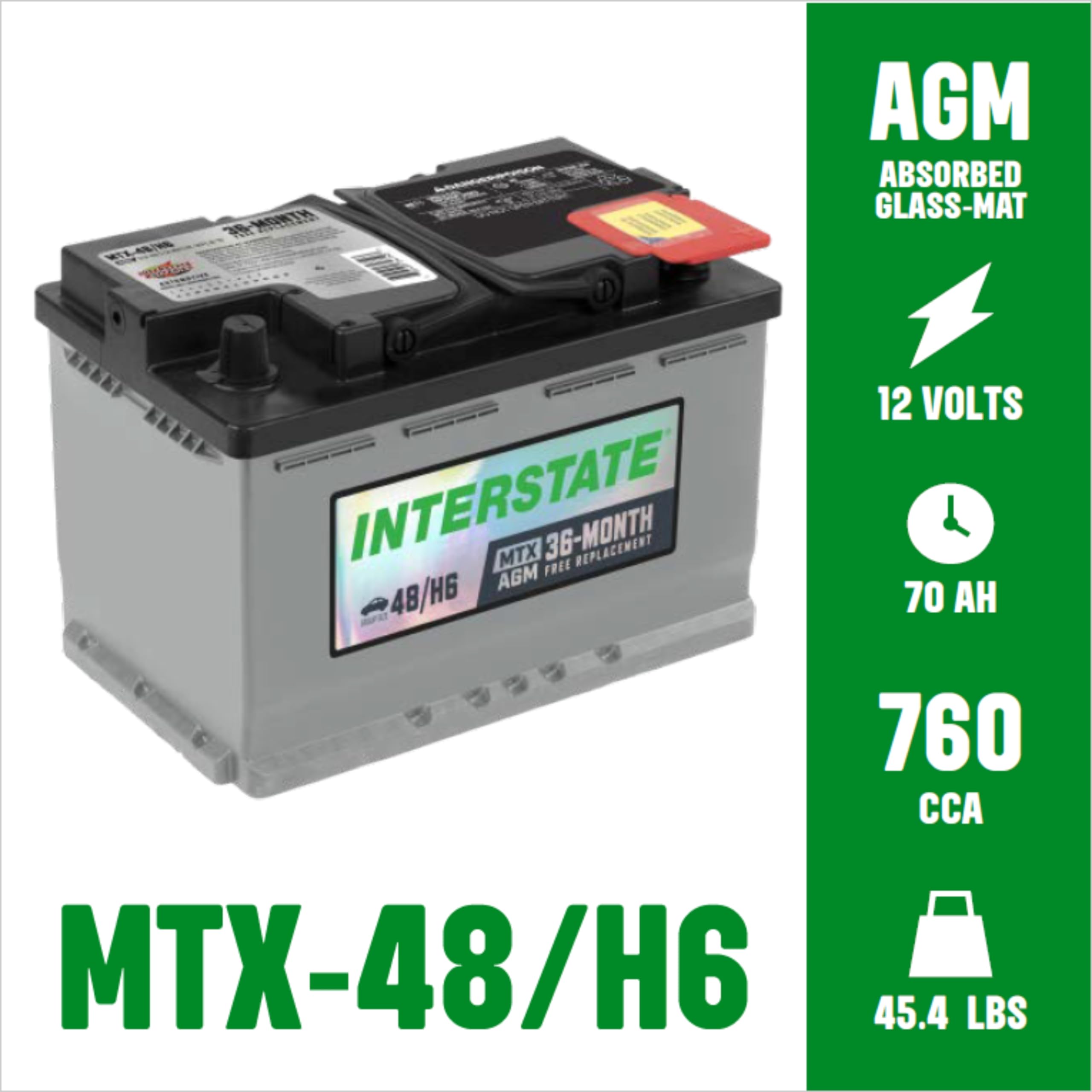 Interstate Batteries Automotive Battery 12V 70Ah (Group Size H6, 48) 760CCA SLI AGM Automobile Replacement Battery for Cars, SUV