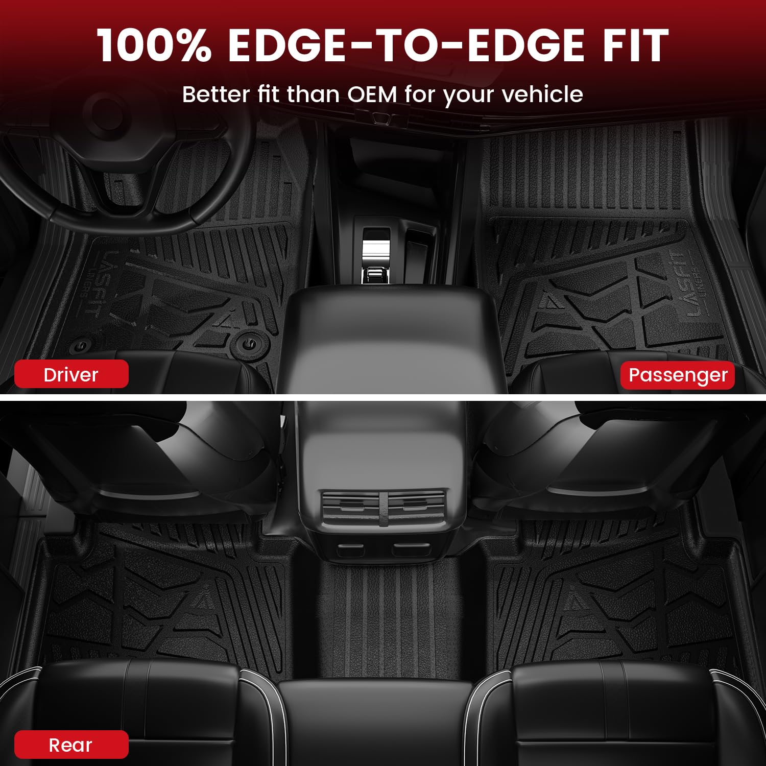 Lasfit Floor Mats For Chevrolet Chevy Colorado/Gmc Canyon Crew Cab 2023 2024 2025 (Fit Carpet Floor), All Weather Tpe Custom Fit