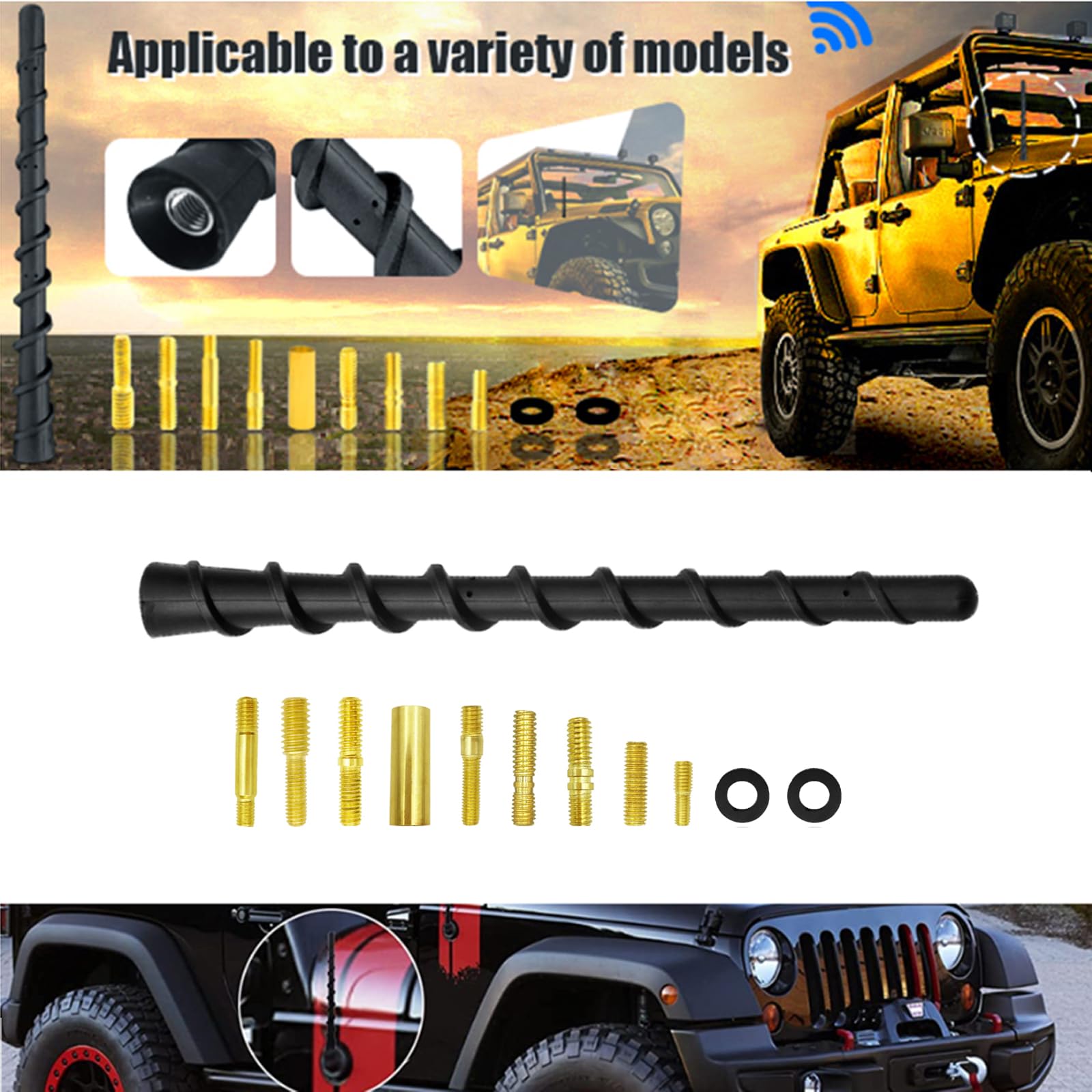 Patonu 7 Black Spiral Antenna - Waterproof PVC Rubber, Flexible Retrofit Antenna for Trucks, Cars, SUVs