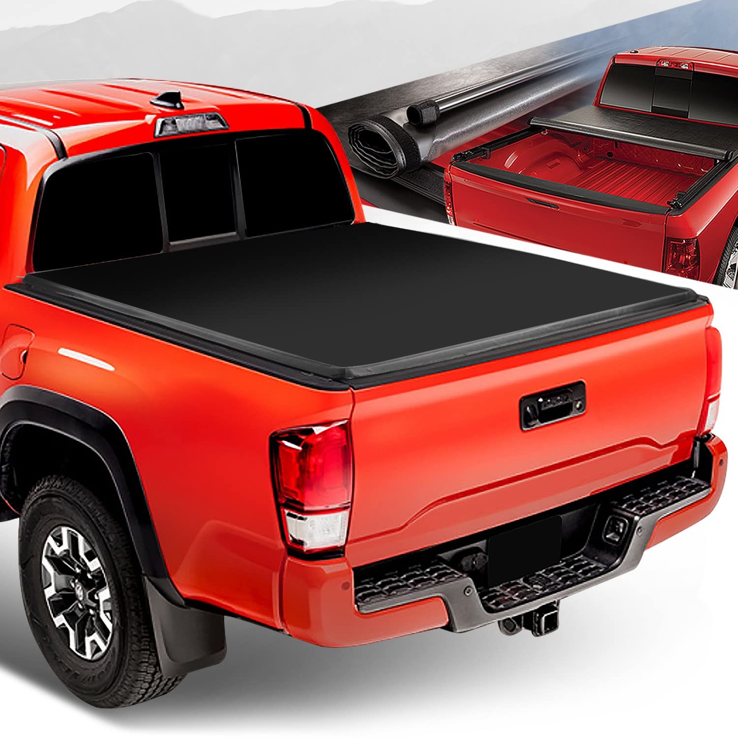 Auto Dynasty Soft Roll-Up Truck Bed Tonneau Cover Compatible With 2005-2015 Toyota Tacoma 6Ft Fleetside/Styleside Bed, Matte Bla