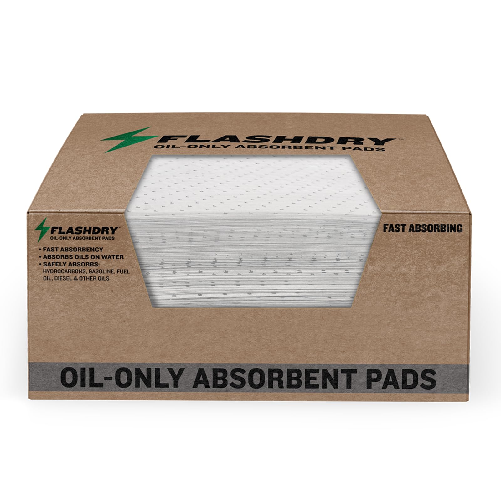 Flashdry Oil Absorbent Pads – High Absorbency Of Oil-Based Liquids, Water-Repellent, Tear-Resistant, Premium Mats, Ideal For Garage, Driveway, Automotive, Marine Use, 17.5” X 13.5”, 100-Count Box