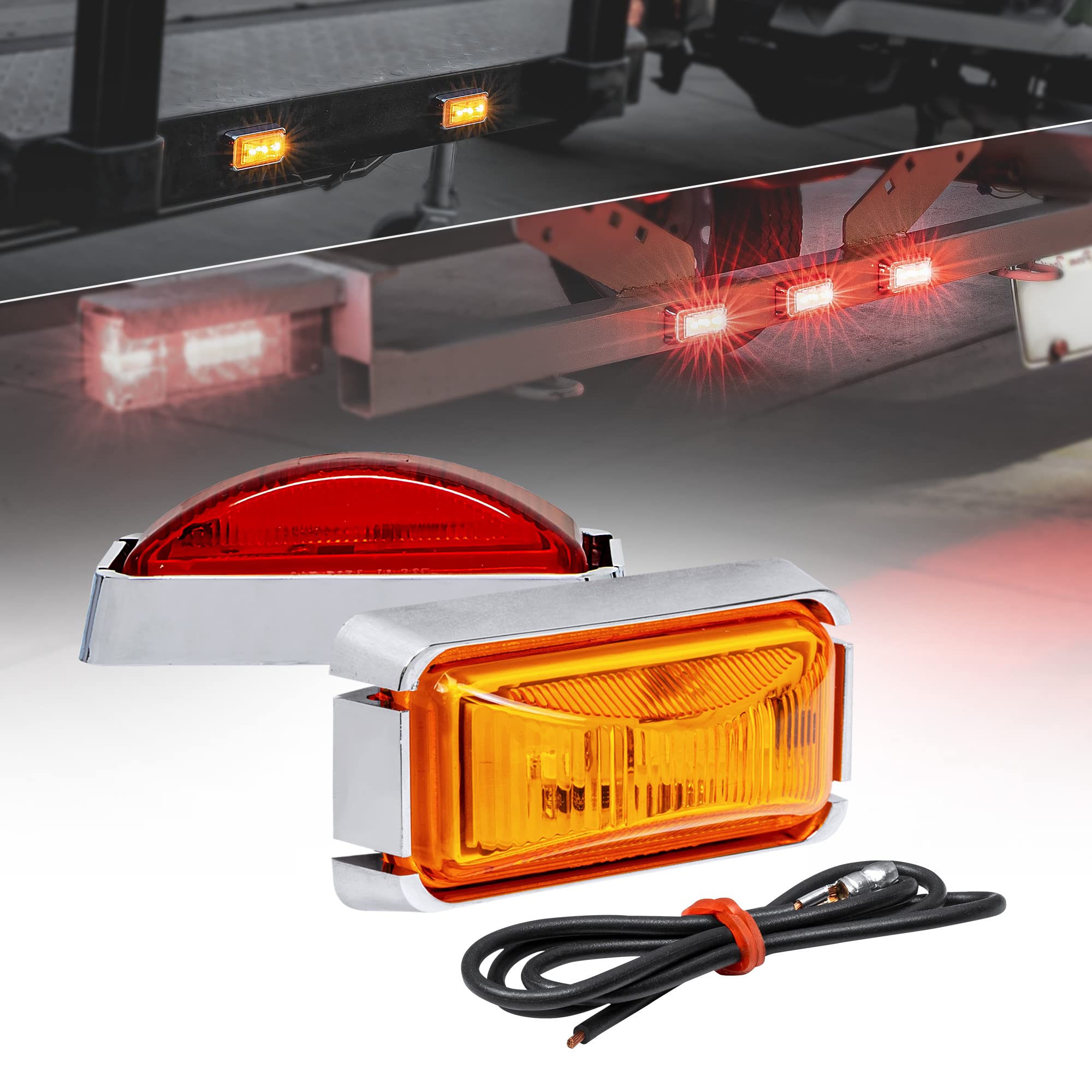 True Mods 2Pc 2.5'' Amber + Red Led Trailer Marker Light W/Chrome Bezel [Dot Fmvss 108] [Sae P2Pc] [Surface Mount] [Waterproof I
