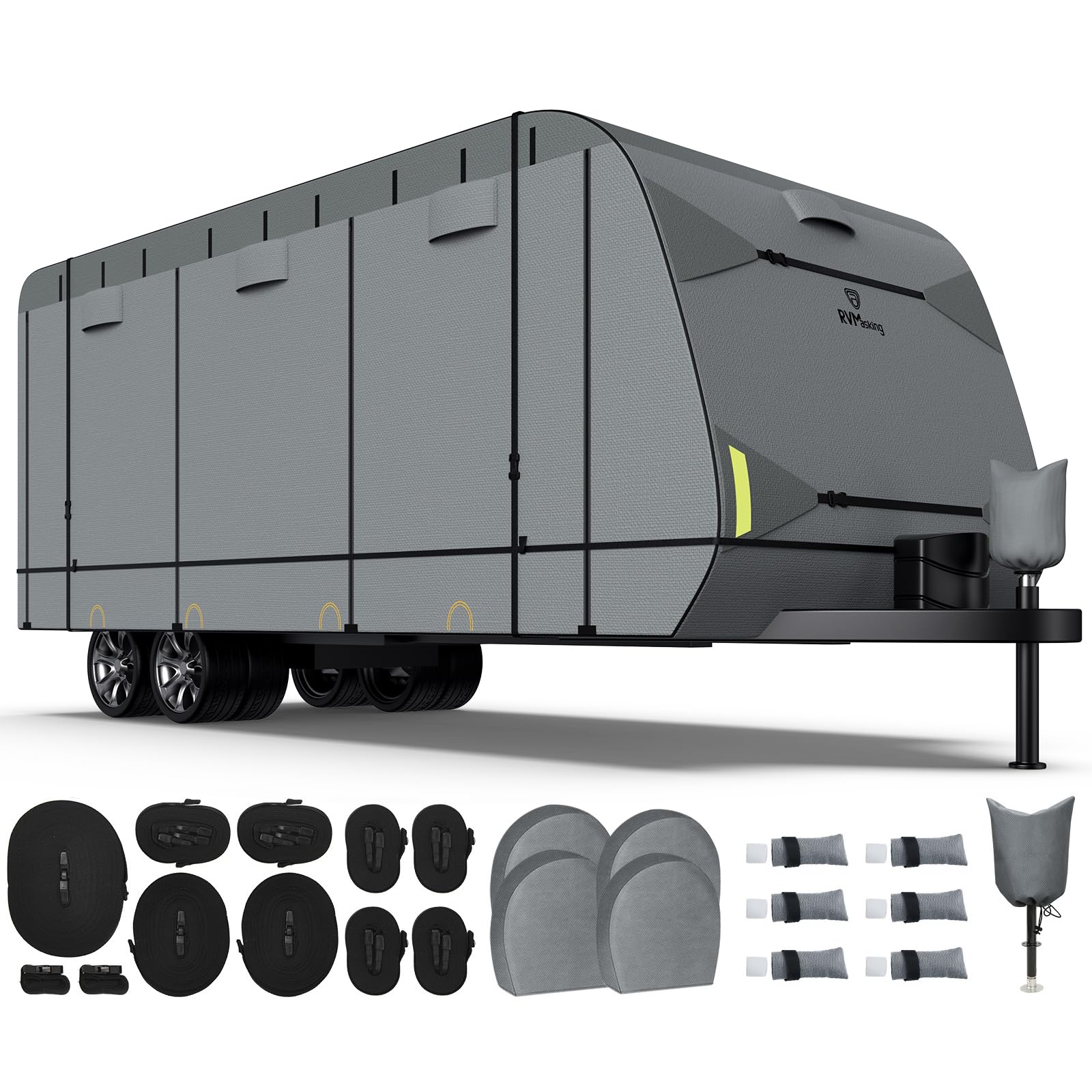 Rvmasking Rv Cover, 7 Layers Travel Trailer Cover With 4 Tire Covers For 26'1''-28'6'', Heavy Duty Windproof Rip-Stop Anti-Uv Ca