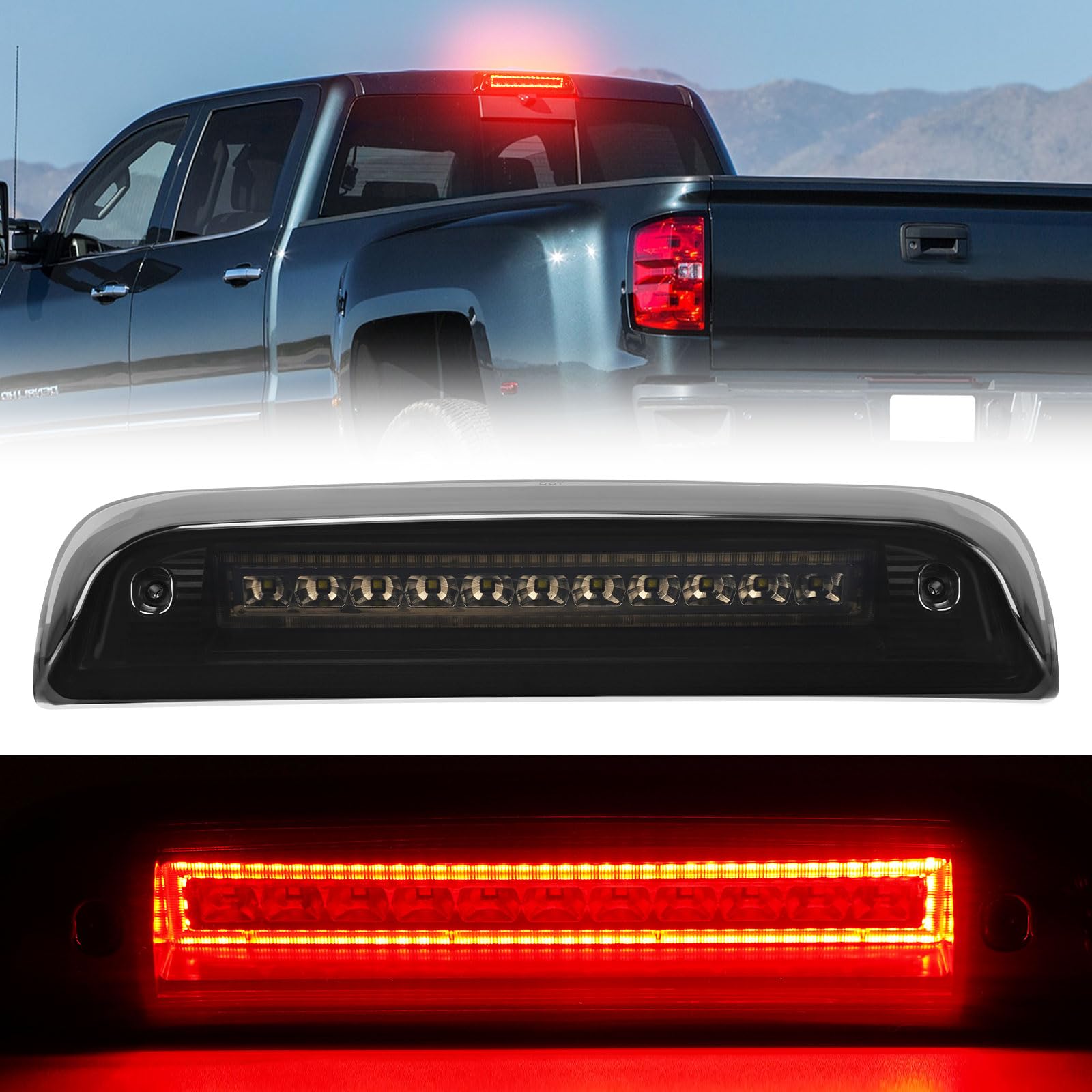 Bordan Third 3Rd Brake Light Fit For Chevy Silverado Gmc Sierra 1500 2500 3500Hd 2014-2018 Red Led Rear 3Rd Brake Cargo Lamp Hig