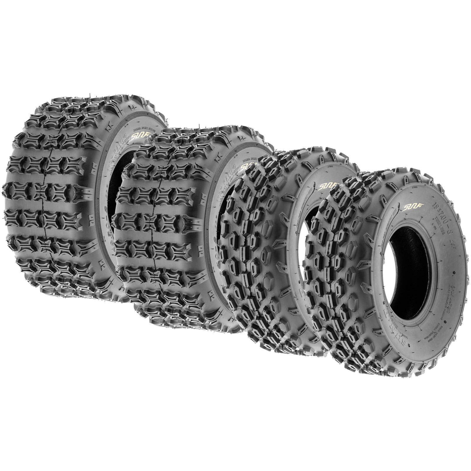 SunF Set of 4 Sport ATV Tubeless Tires 19x7-8 Front & 18x9.5-8 Rear, 4 Ply
