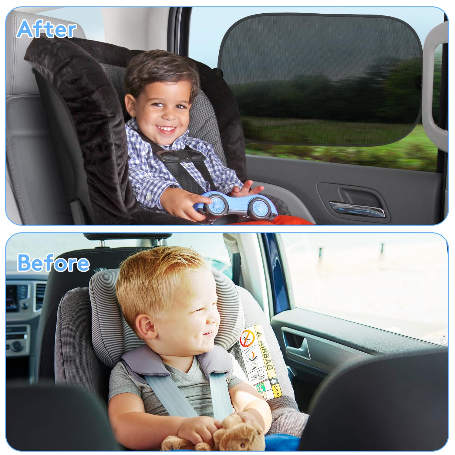 Car Window Shade for Baby (21x14), 2 Pack See-Through Car Window Shades with Suction Cups, Sun Shade Side Window Complete Ki