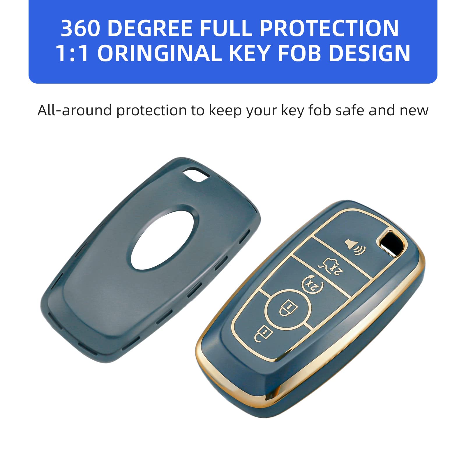 OFFCURVE Key Fob Cover with Keychain for Ford Fusion Explorer Escape F150 F250 F350 F450 F550 Edge Maverick Expedition Lincoln A