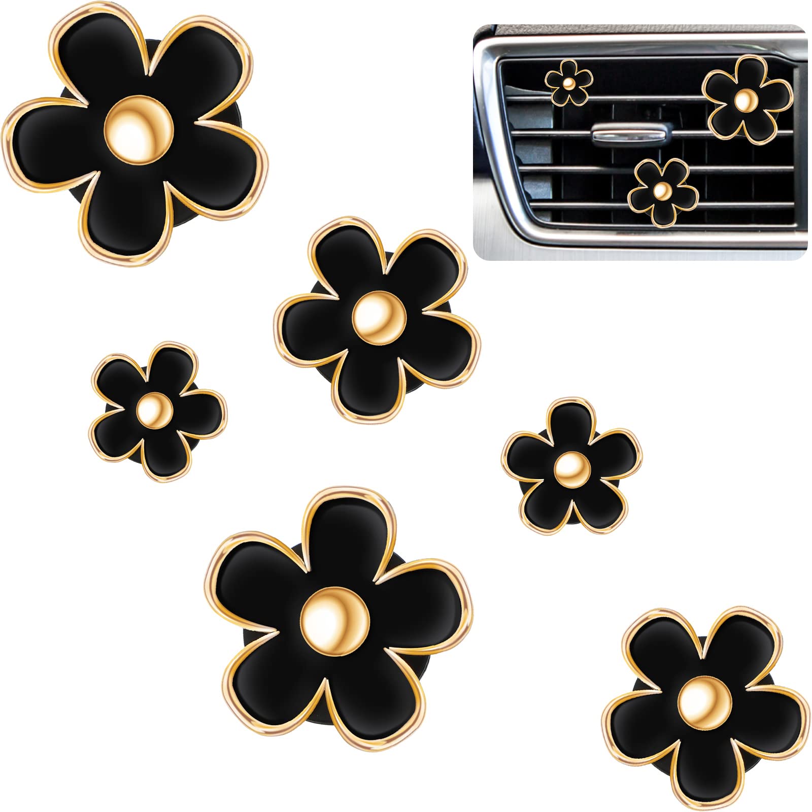 Frienda 6 Pcs Daisy Flower Air Vent Clip Air Freshener Outlet Clip Car Air Conditioning Clip Charm Car Inter Decor(Black, 2.5 Cm