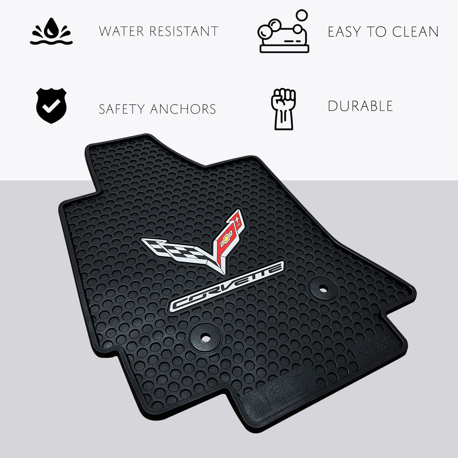 Lloyd Mats Custom-Fit All-Weather Rubber Floor Mats For Corvette C7 2014-2019 2Pc Front, 1Pc Coupe Cargo.
