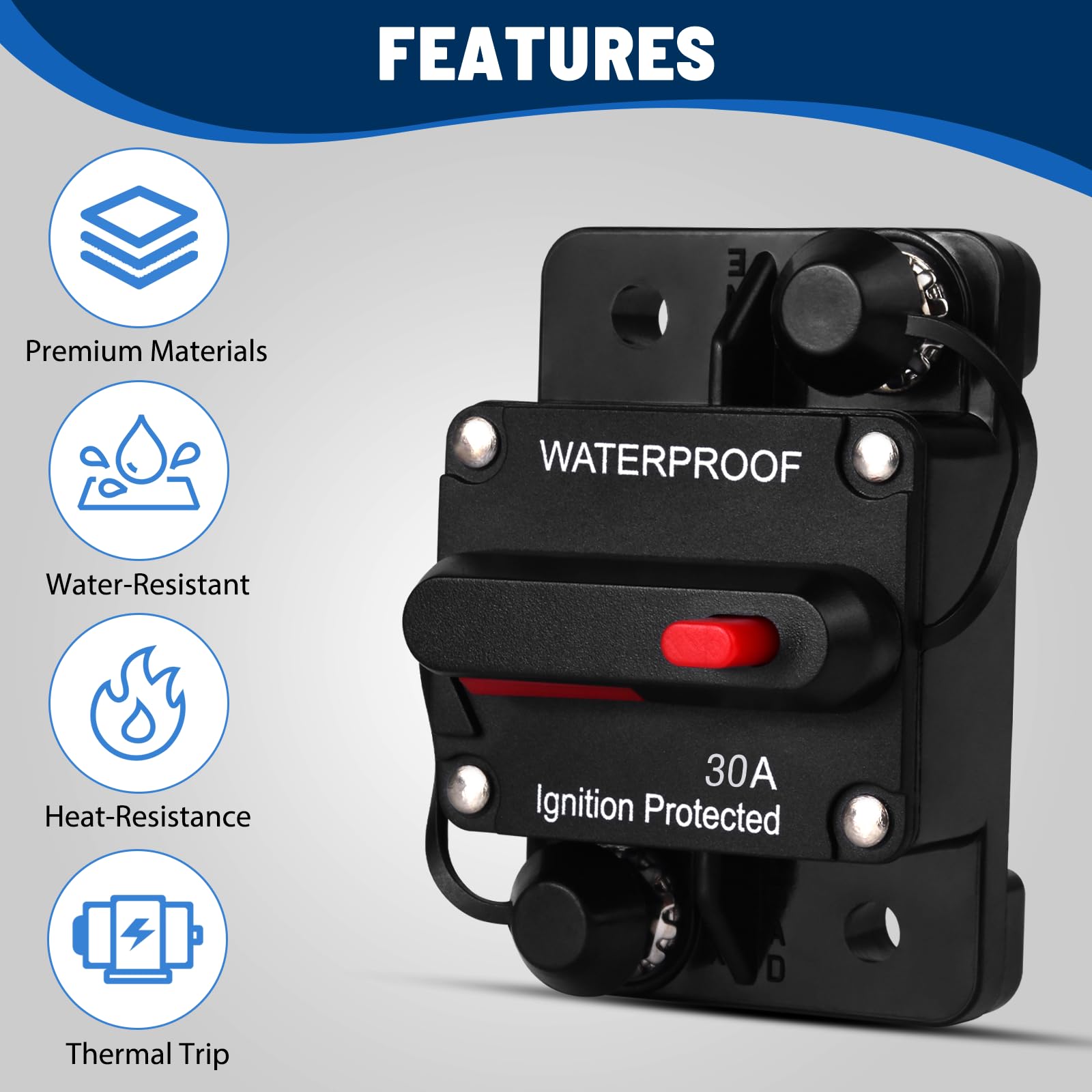 Ozikutech 30 Amp Circuit Breaker Dc 12V - 48V With Manual Reset For Trolling Motor Marine Boat Battery Car Audio Solar System