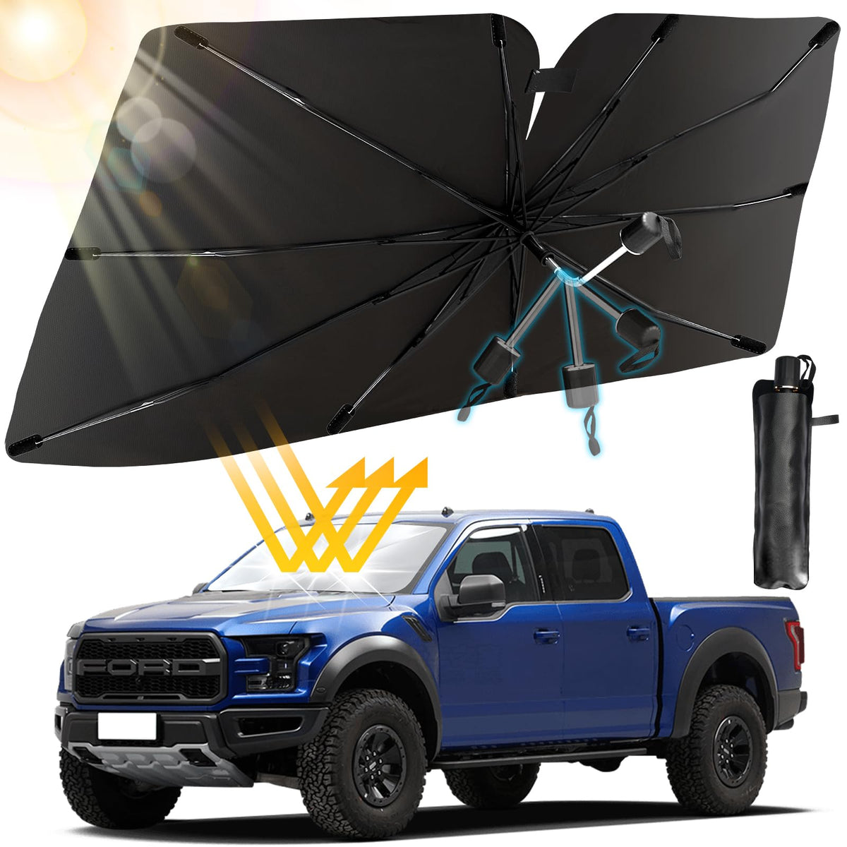 Car Windshield Sun Shade Umbrella, Foldable Windshield Sunshade Front Cover with UV Block, 360Rotation Bendable Front Window Hea
