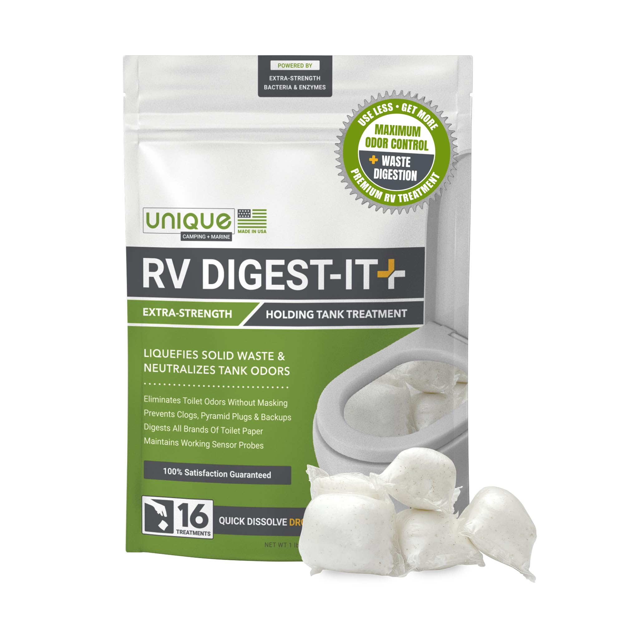 Unique Rv Digest-It+, Extra-Strength Black Tank Treatment For Rvs - Drop-In Pod Rv Toilet Treatment, Eliminates Odor, Liquefies 