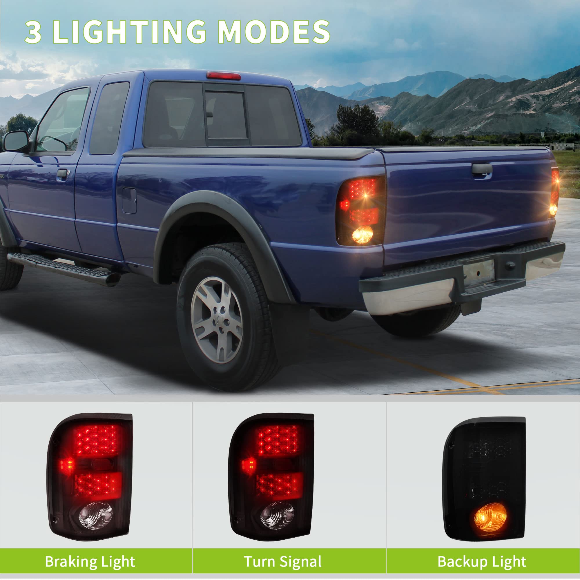 Autosaver88 Led Tail Lights Compatible With Ford Ranger 2001 2002 2003 2004 2005, Tail Lamps Black Smoke Replacement Assembly Left + Right Pair