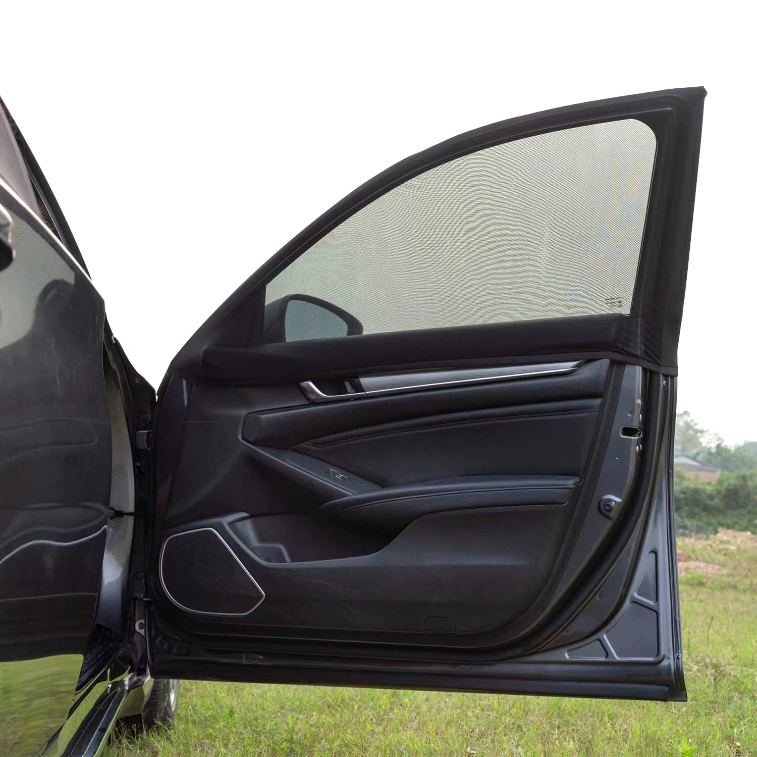 Car Front Side Window Shade,2 Pack Super Stretchy Mesh Car Window Screen Sun Shade Mosquito Net Curtains Cover For 95% Cars Suvs