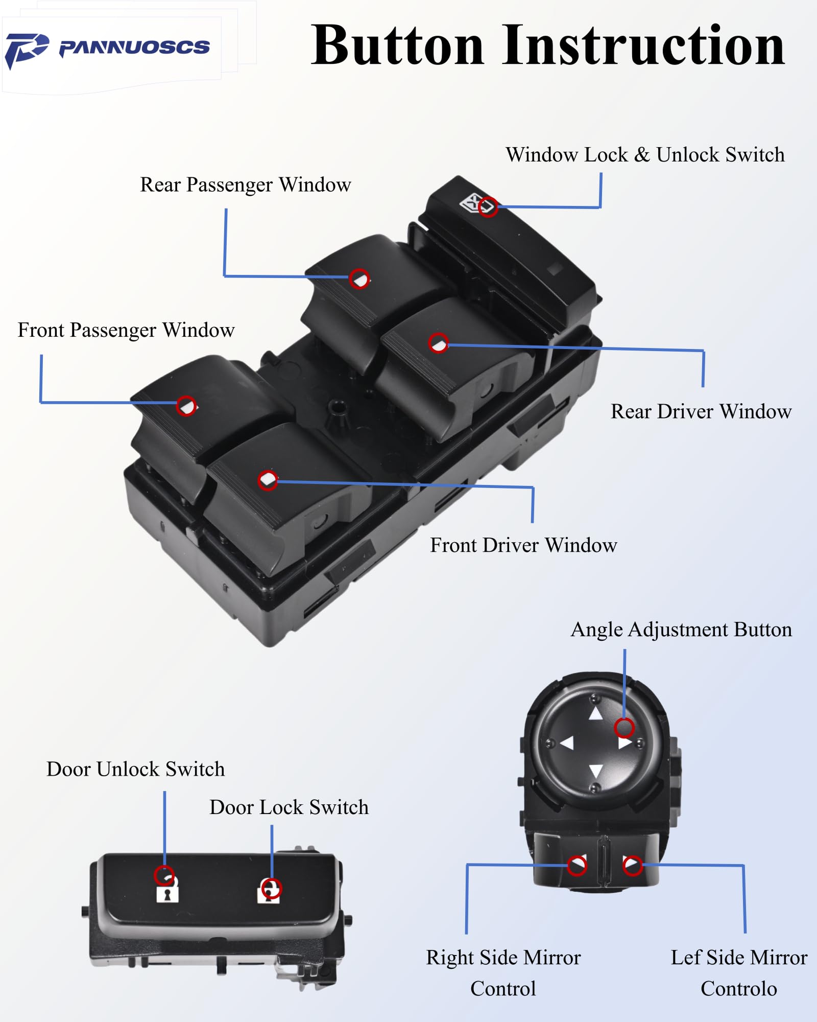 PANNUOSCS Window Switch Driver Side for 2007-2014 Chevy Silverado/GMC Sierra 1500 2500HD 3500HD, Plastic, Model 20945129, Color