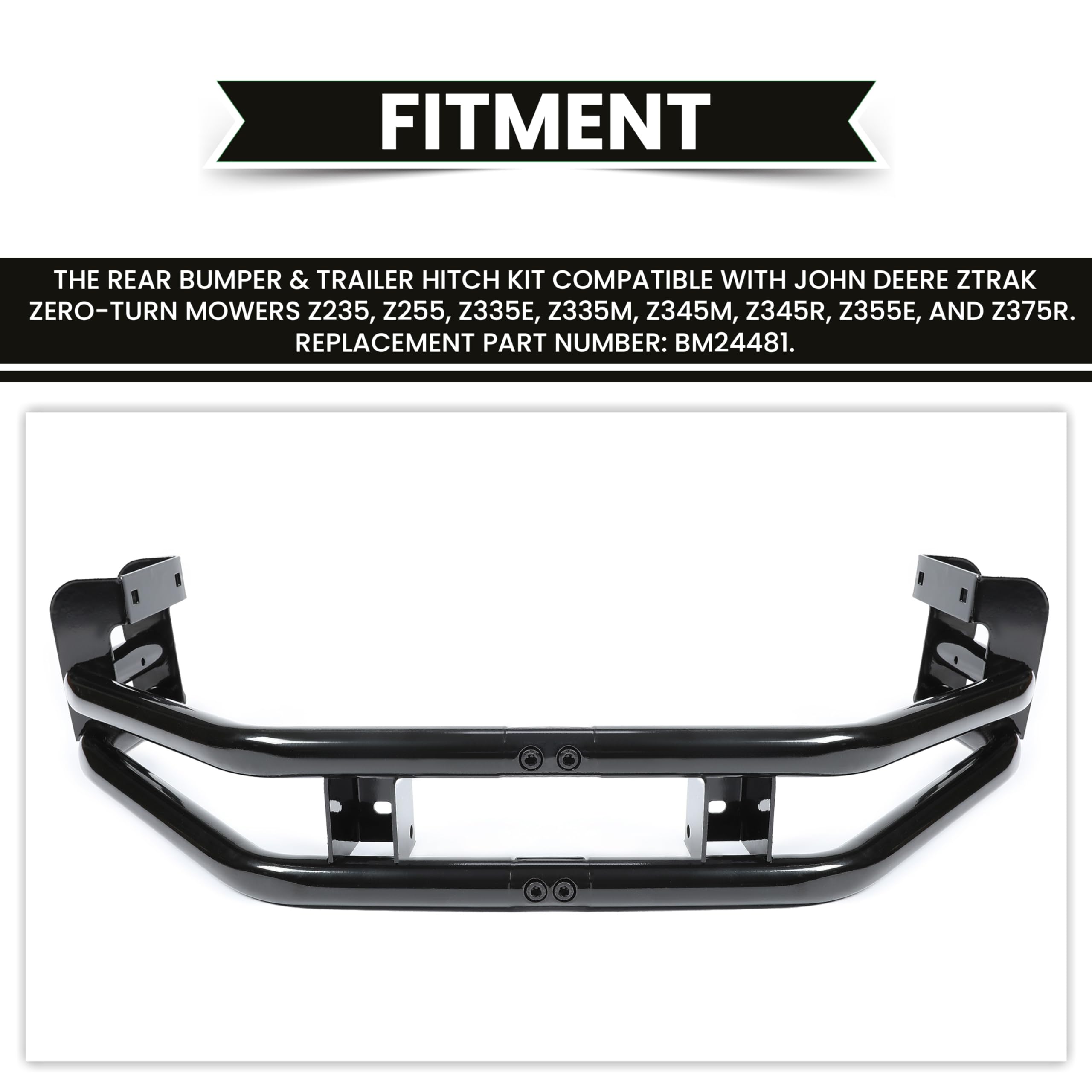 Hecasa Rear Bumper & Trailer Hitch Kit Compatible With John Deere Ztrak Zero-Turn Mowers Z235 Z255 Z335E Z335M Z345M Z345R Z355E Z355R Z365R Z375R