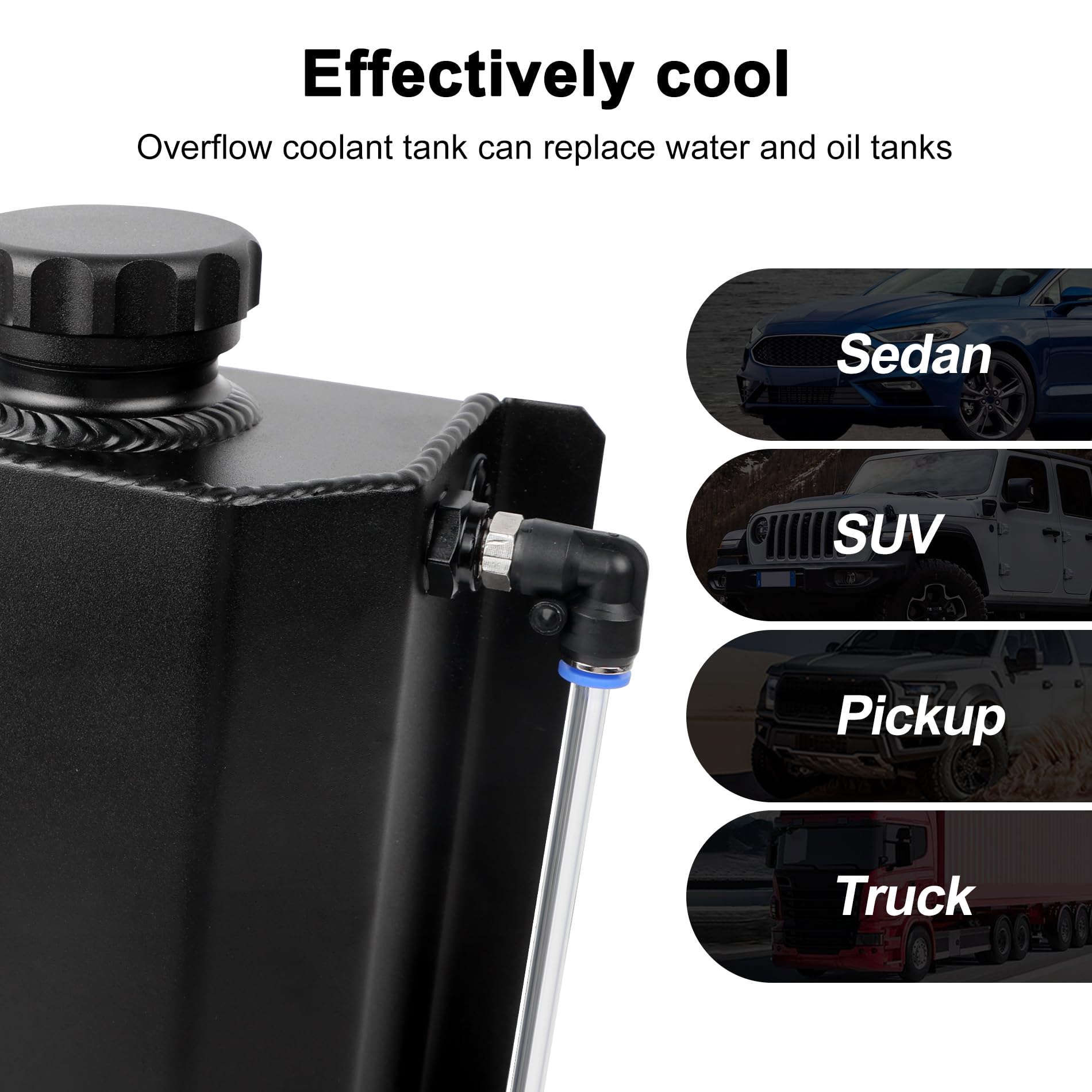 Evil Energy Radiator Coolant Overflow Tank, Coolant Recovery Tank Aluminum 2L Black