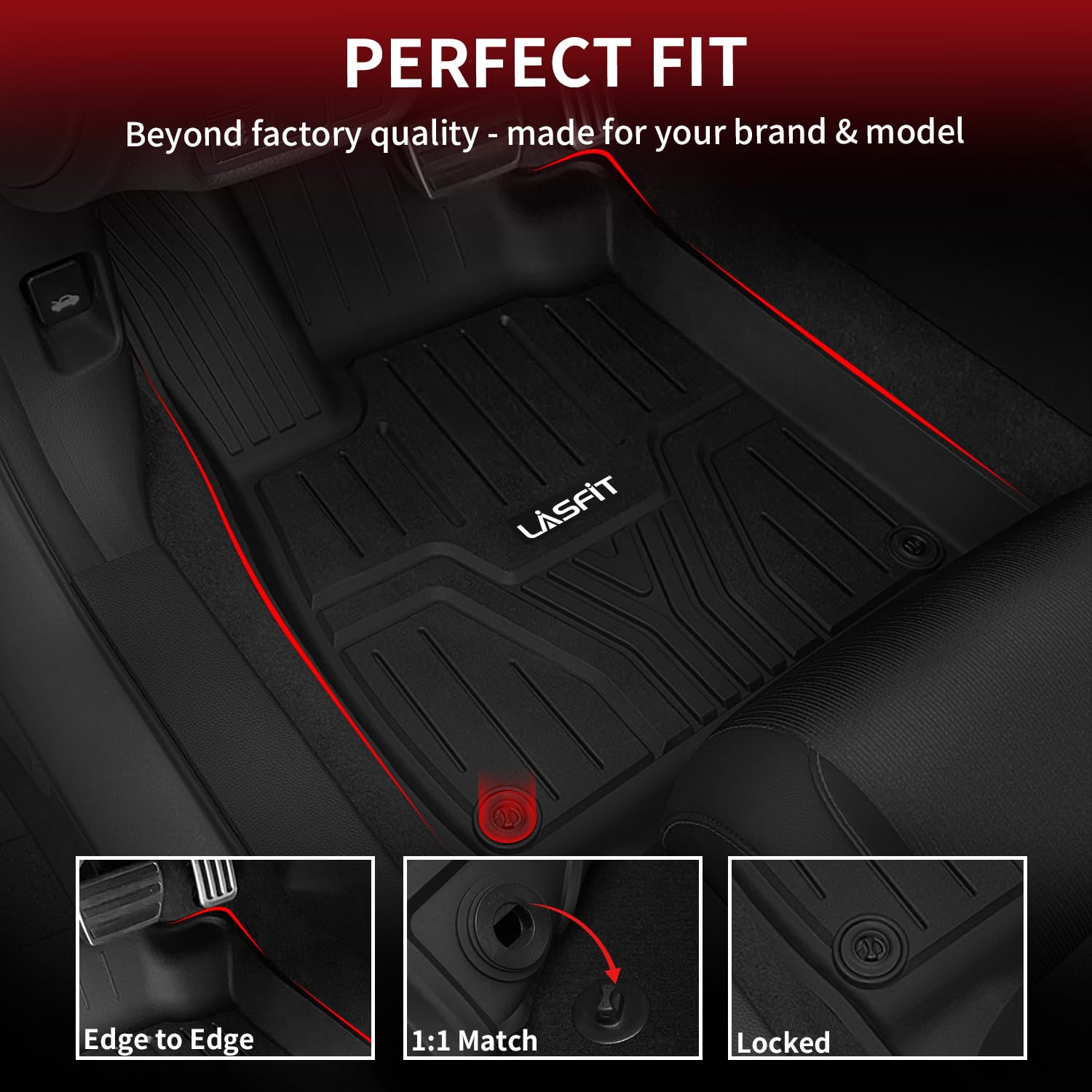 Lasfit Floor Mats For Honda Pilot 2023 2024 2025 (7&8 Seats), All Weather Custom Fit Tpe Odorless Anti-Slip Floor Liner 1St & 2N