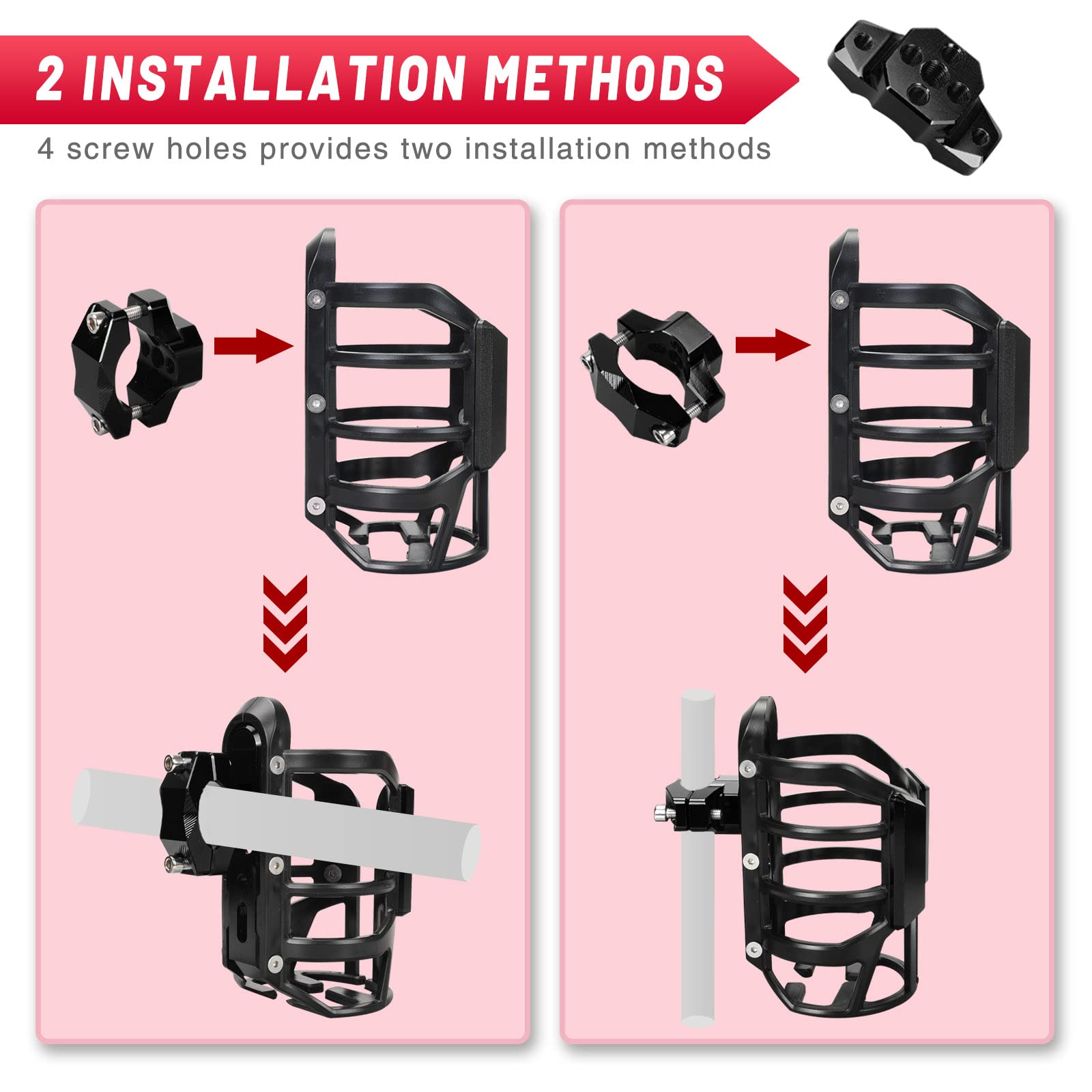 Tongze Bike Cup Holder Aluminum Alloy Motorcycle Cup Holder with Stretchy Plastic Shell Stainless Steel Screws Motorcycle, Bicyc