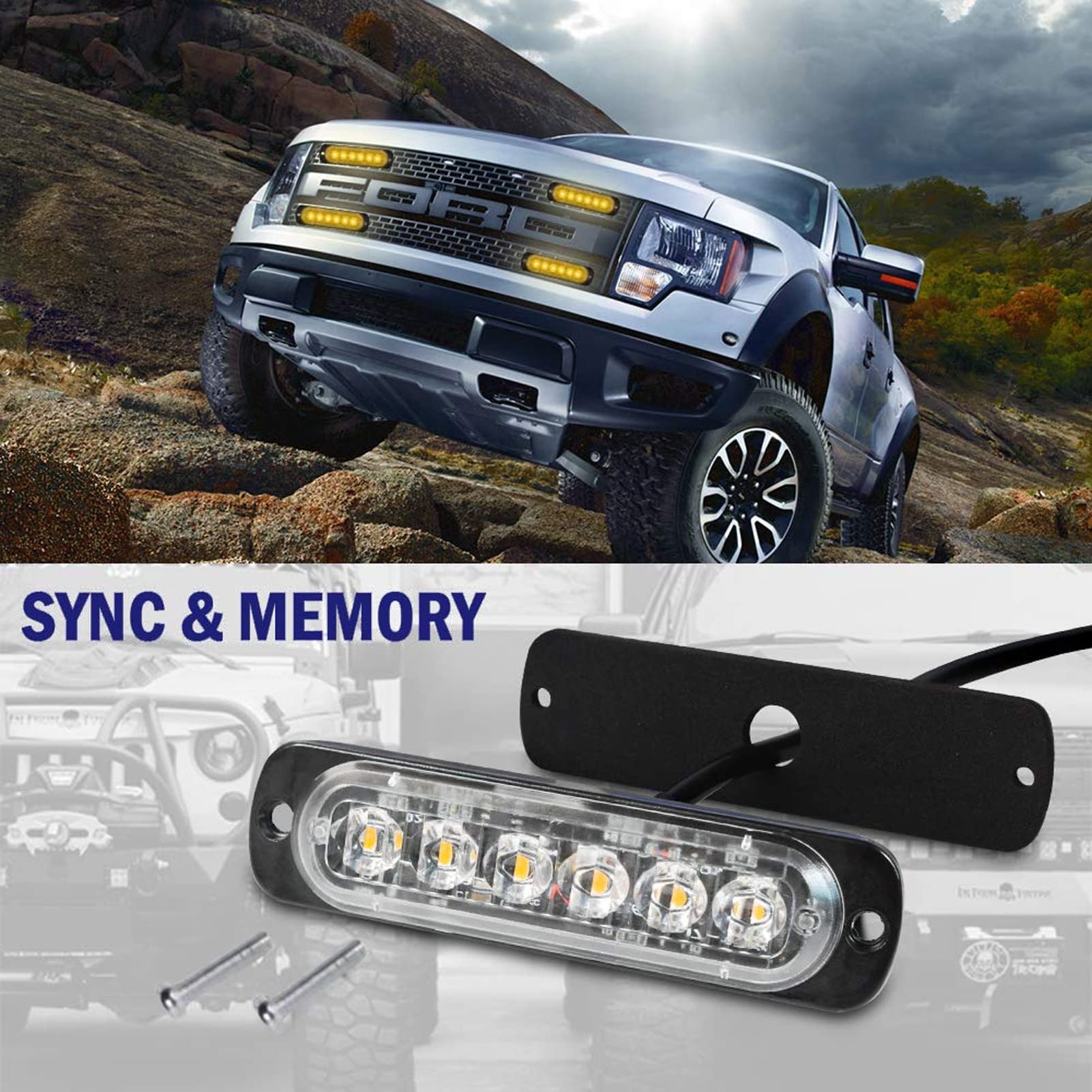 8-Pack 6 Led Amber Strobe Lights Vehicles Trucks Emergency Strobe Lights Kit 12V -24V Warning Hazard Flash Strobe Lights Bar Gri