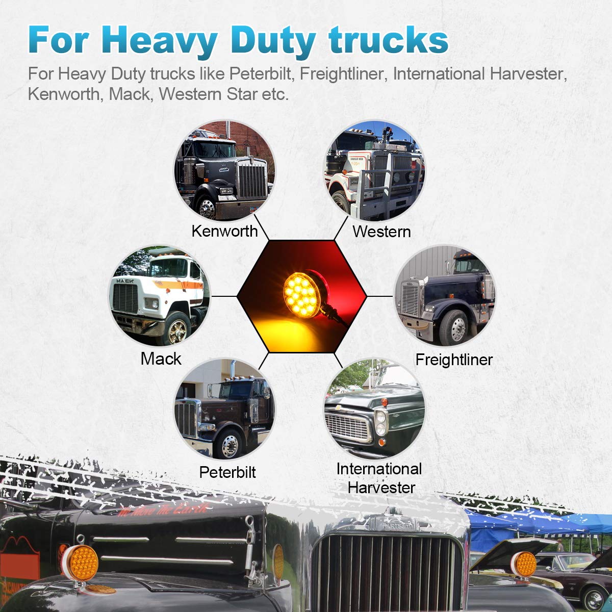 Partsam 2Pc 3'' Round Double Face Red/Amber 30 Led Pedestal Fender Lights Turn Signal Chrome Miro-Reflex Sealed Replacement For