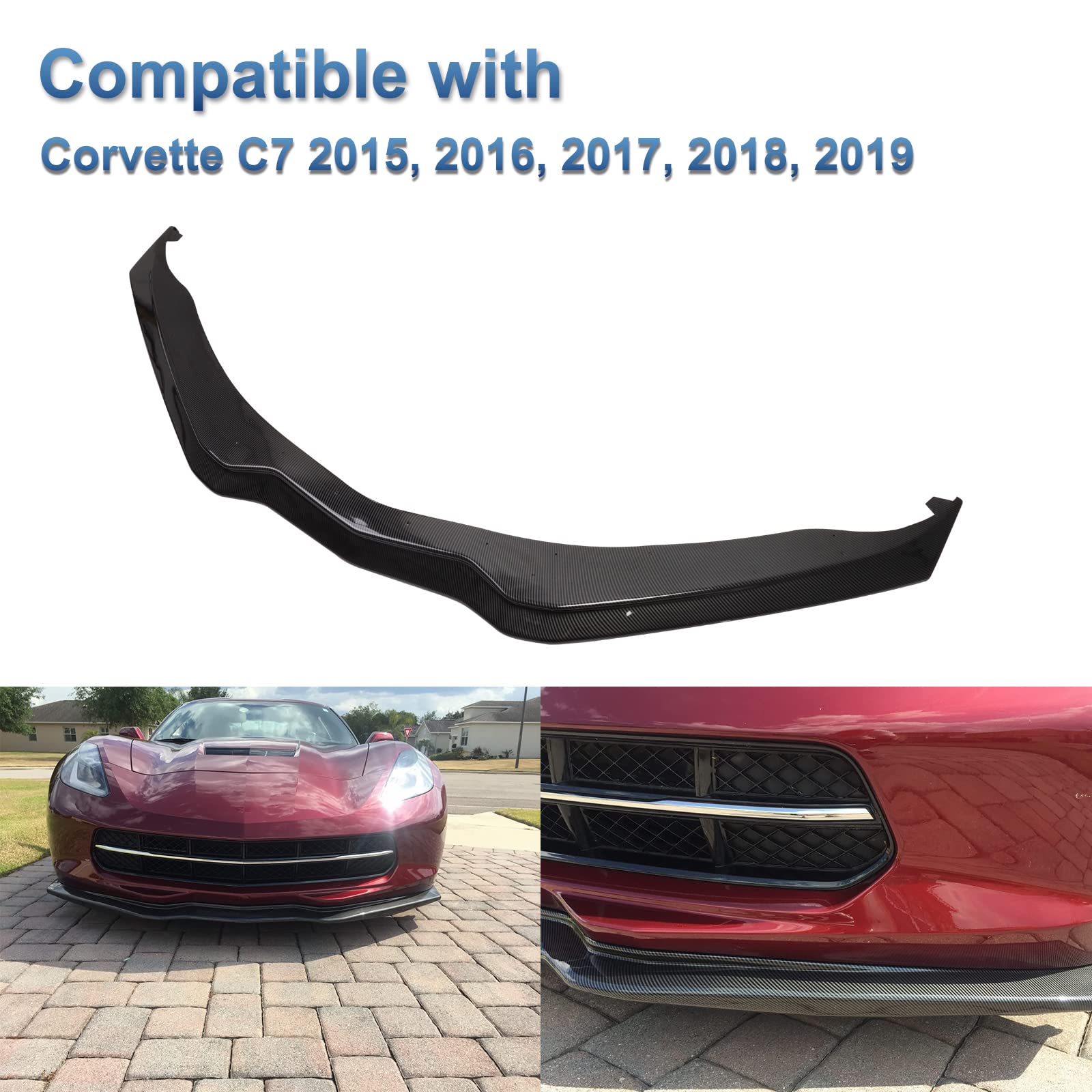 NUBEHONE Front Bumper Lip Splitter for 2015-2019 Corvette C7 Z06, ABS Carbon Fiber Look, Model NH-C440V01