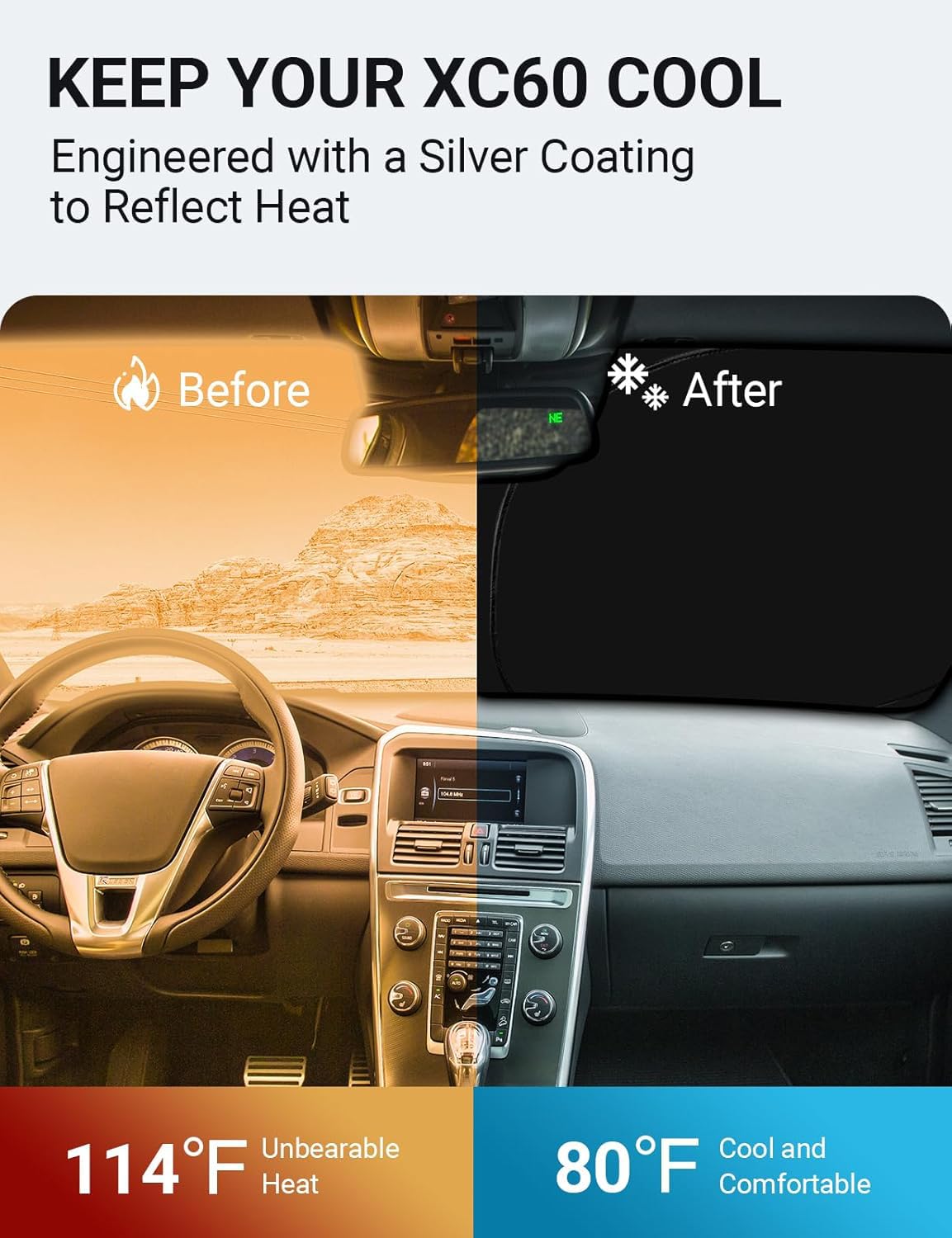 Proadsy 2025 Upgrade Windshield Sun Shade Custom Fit Volvo Xc60 2010-2017 4-Layer Foldable Front Sunshade Protector Sun Visor Bl