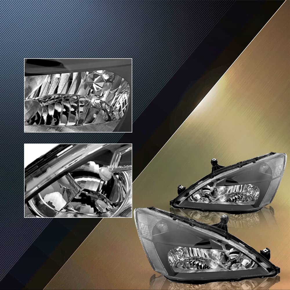 TUSDAR Headlight Assembly Set Replacement for 2003-2007 Honda Accord Chrome Housing and Amber Reflector