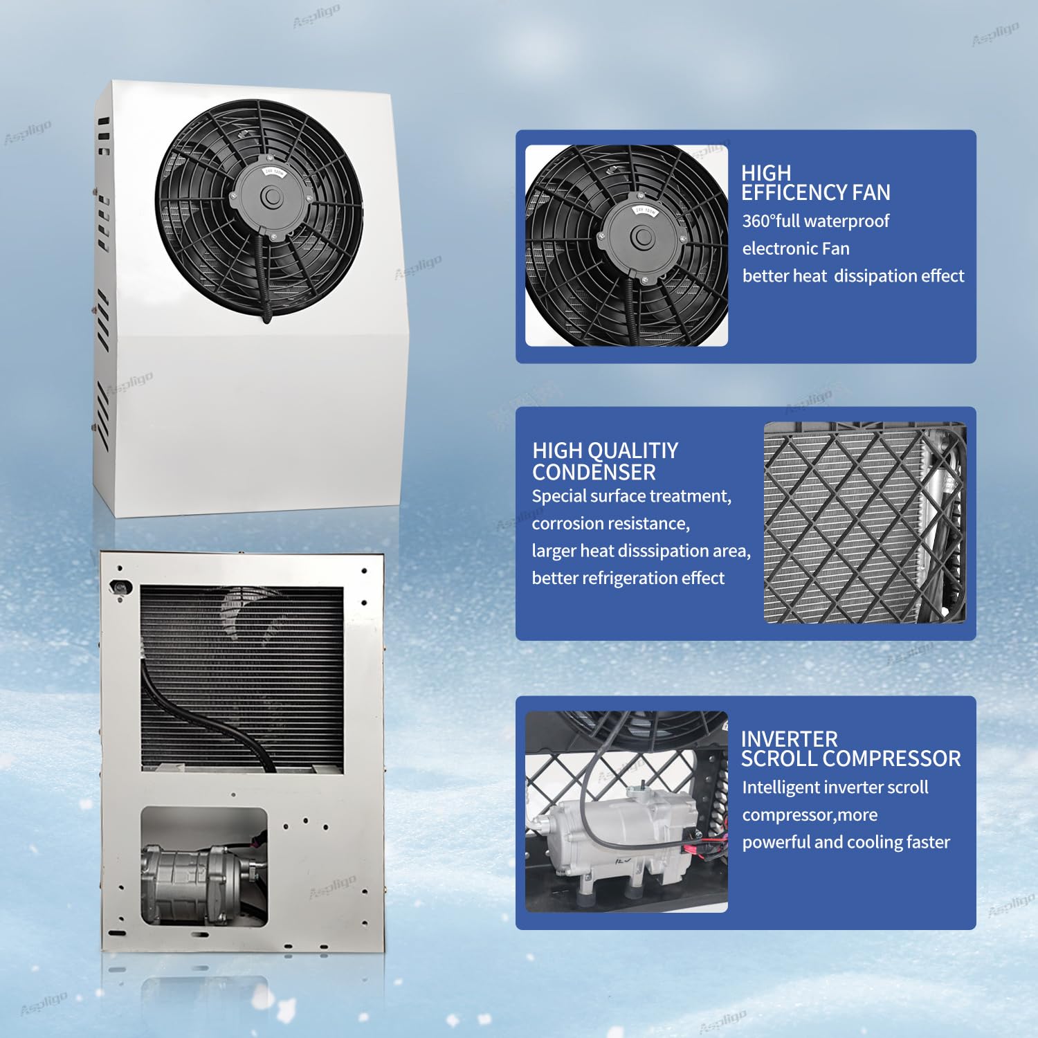 Aspligo 12V Dc Air Conditioner Electric Split Parking Truck Air Conditioning Ac Unit For Tractor Bus Boat Camper Van Motorhome Rv Trailer Excavator Crane 6800-10500Btu Fast Cooling Low Noise