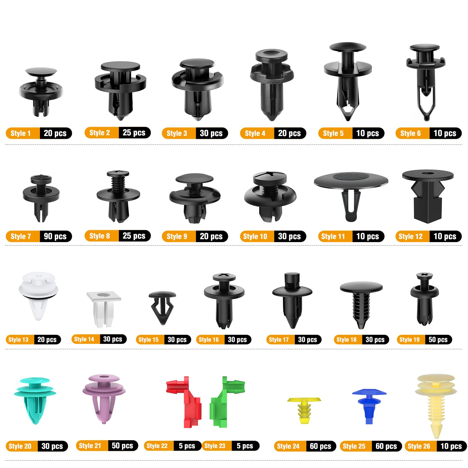 Gooacc 935Pcs Car Push Retainer Clips & Auto Fasteners Assortment -26 Most Popular Sizes Nylon Bumper Fender Rivets With 10 Cabl