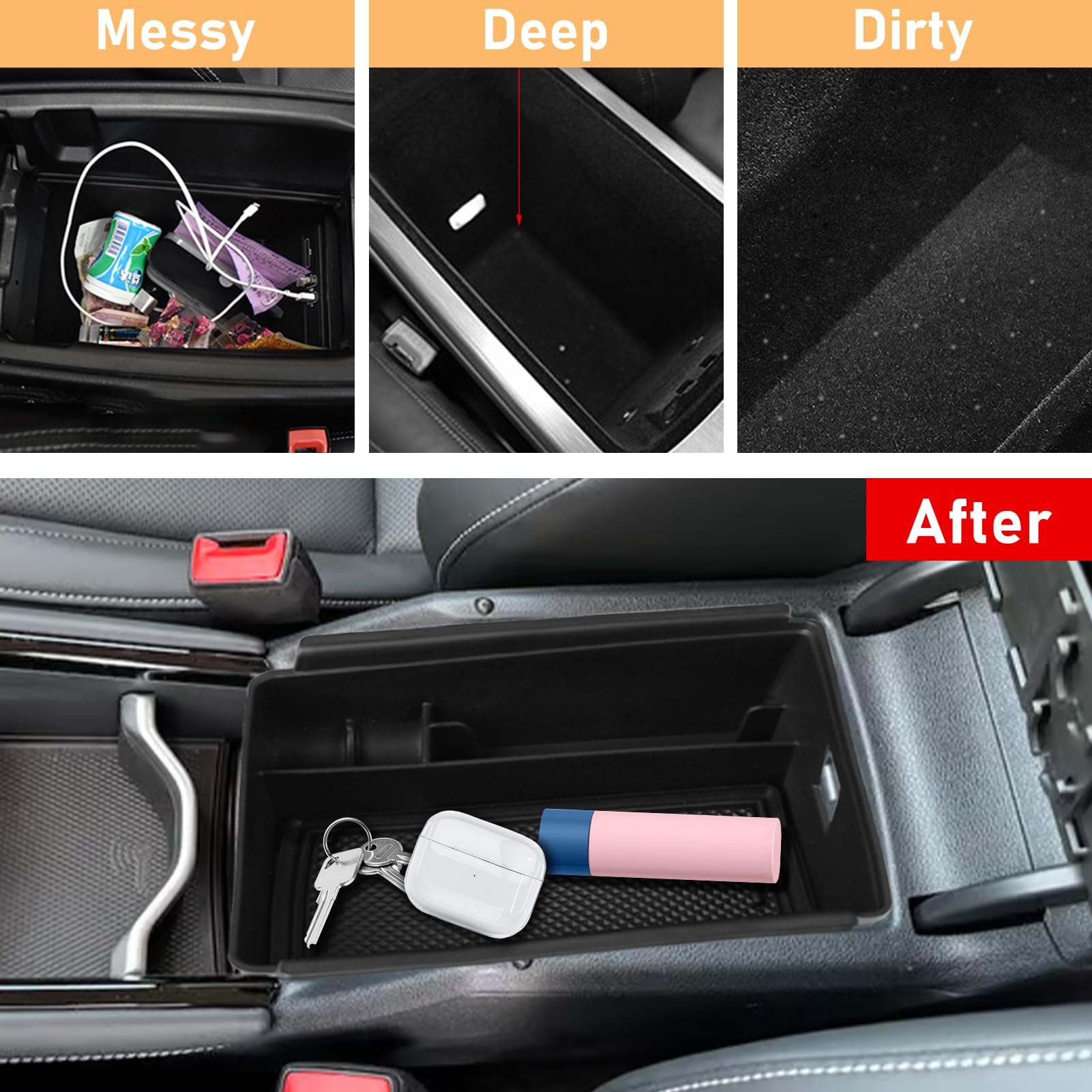 TTCR-II Center Console Organizer Tray for 2025 VW Tiguan - Black Secondary Storage Box, Fits VW Tiguan 2025 Model