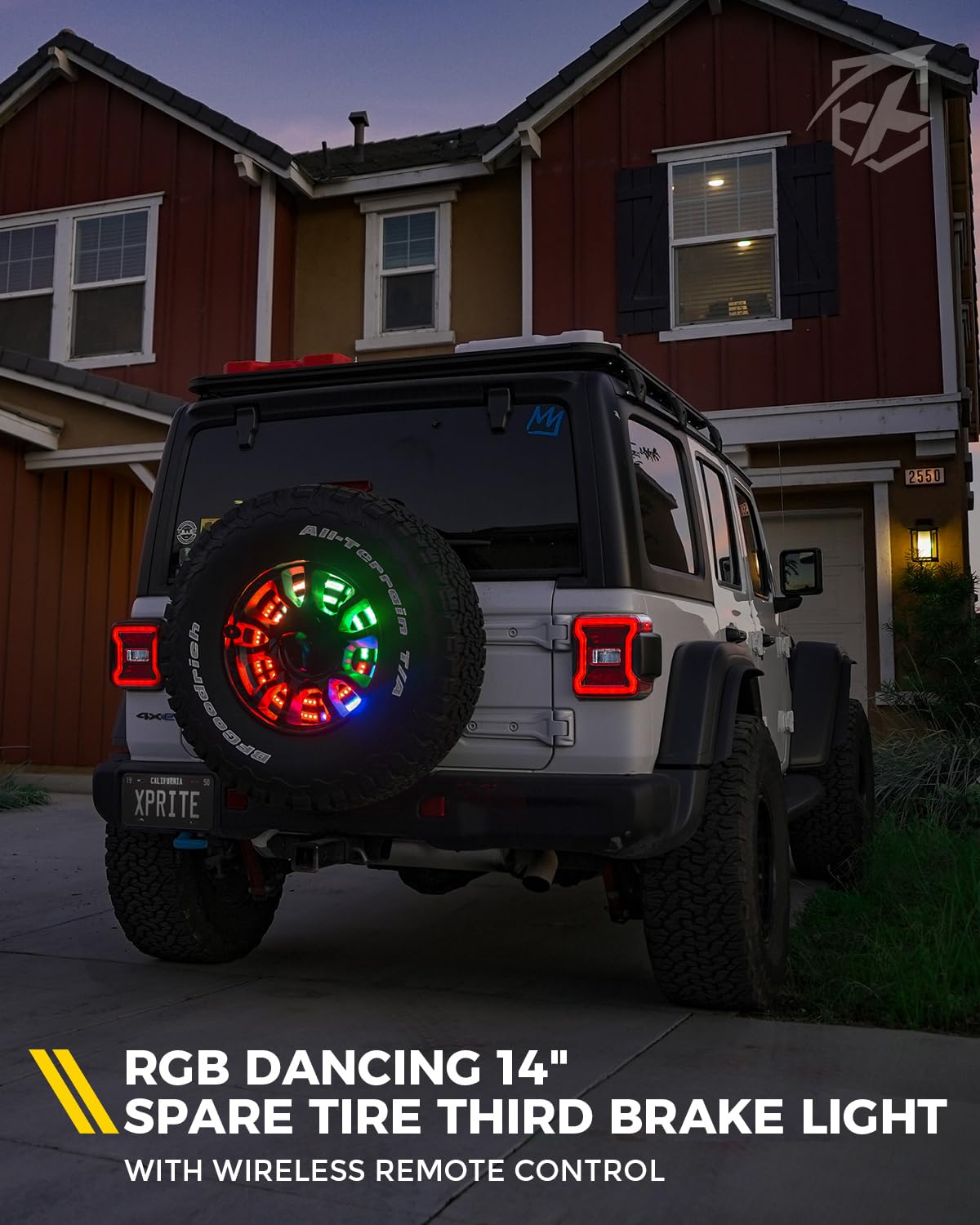 Xprite Rgb Spare Tire Brake Light With Dual Control (Rf & Bluetooth), Color-Changing 3Rd Led Rear Wheel Lights, Dual Ring Third