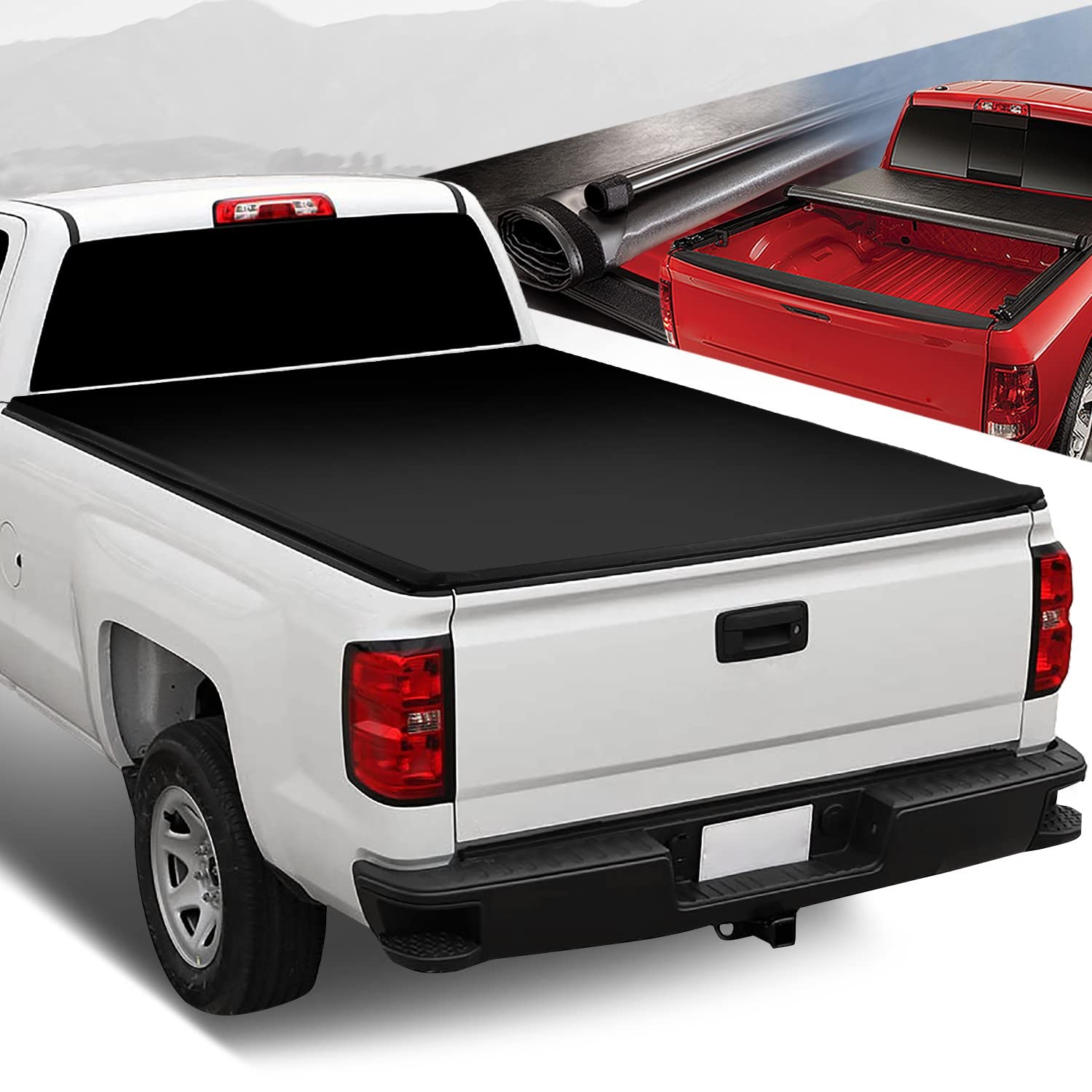 Auto Dynasty Soft Roll-Up Truck Bed Tonneau Cover Compatible With 2014-2019 Chevy Silverado Gmc Sierra 1500 1500Ld 2500Hd 3500Hd