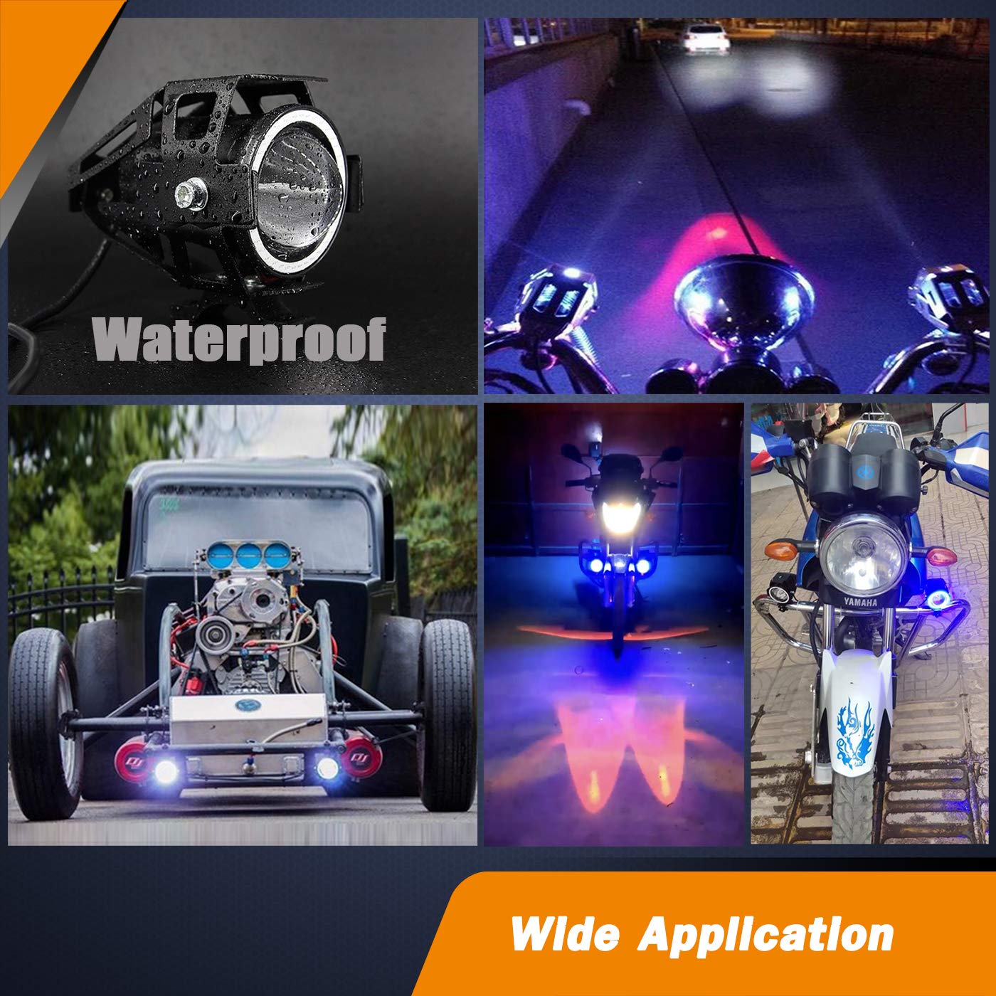 Motorcycle Led Fog Lights U7 Spotlight Daytime Running Lights Bicycle Lights With Blue Angel Eyes Halo Ring And Switch 2-Sets