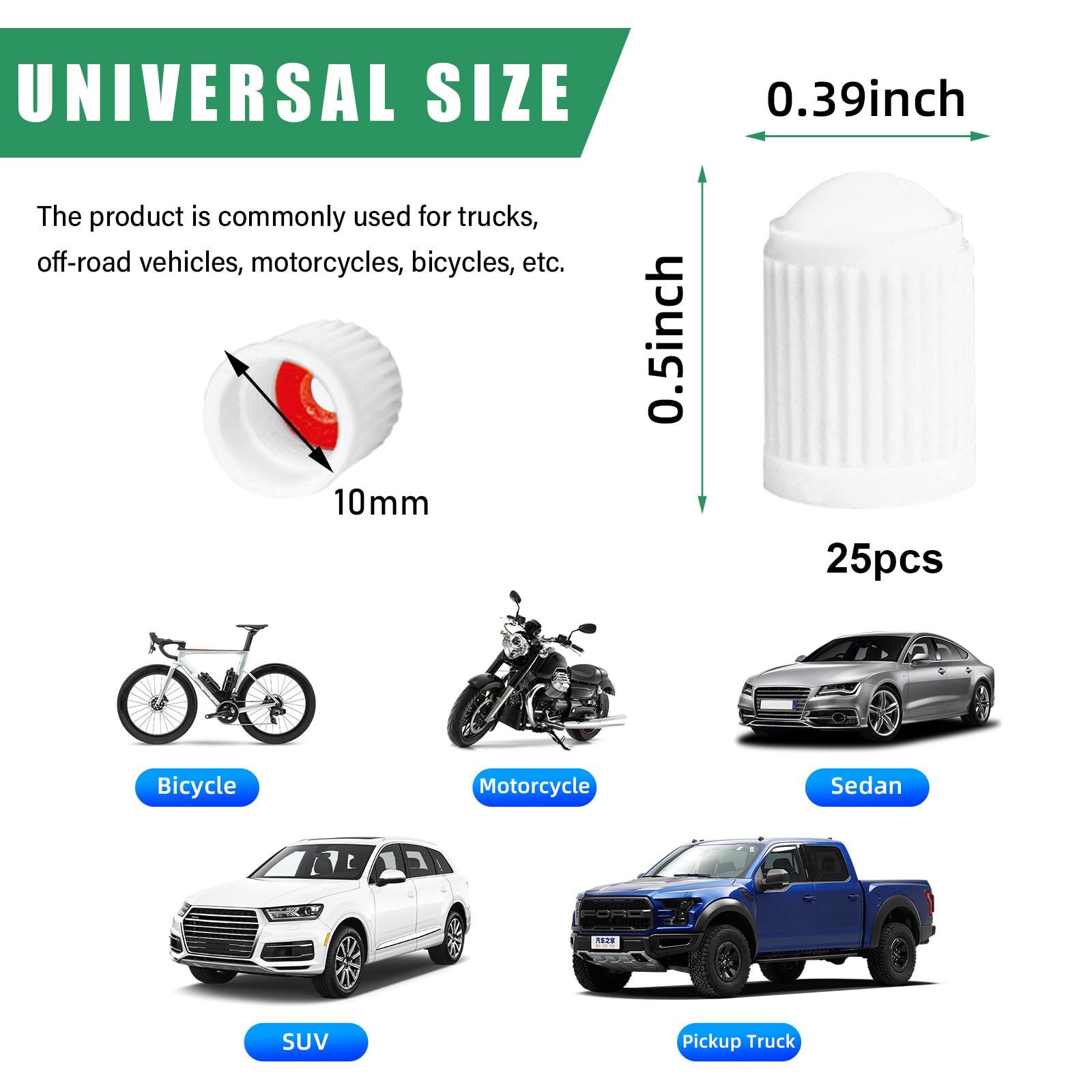 Ziciner 25 Pcs Tire Valve Stem Caps, Plastic Car Tyre Valve Cap With O Rubber Seal, Dustproof Airtight Seal Wheel Stem Covers, U