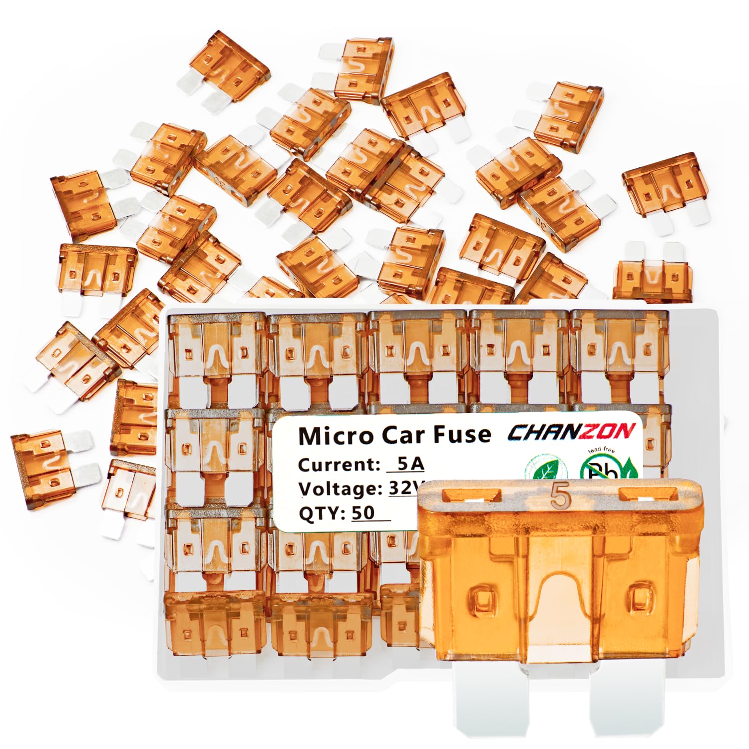 Chanzon 50Pcs Ul Listed 5A Standard Blade Fuse Atc/Ato/Apr 5 Amp 32V Auto Fuses Fast Blow For Automotive Car Rv Truck Suv