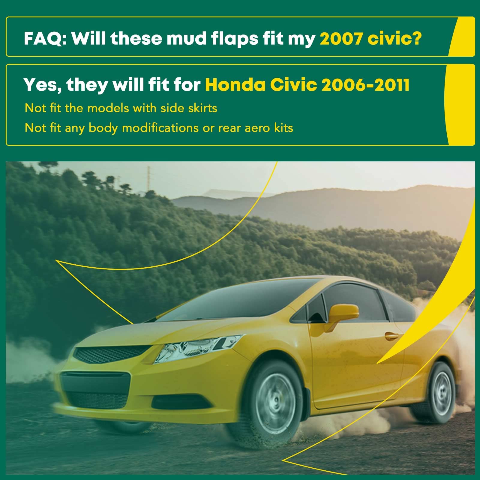 Yhtauto Set Of 4 Mud Flaps Splash Guards Accessories Replacement For Honda Civic 2006-2011 Sedan, Not Fit Side Skirts And Any Bo