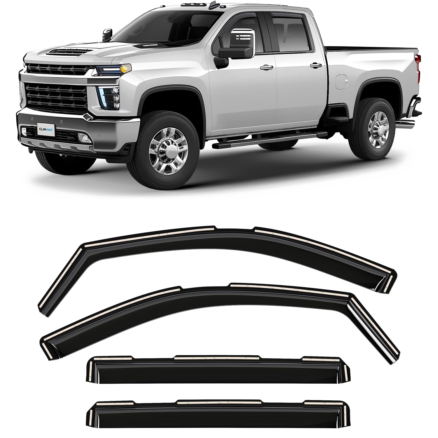 Clim Art In-Channel Incredibly Durable Rain Guards For Chevy Silverado/Sierra 2500Hd/3500Hd 2020-2025 Crew Cab, Original Window