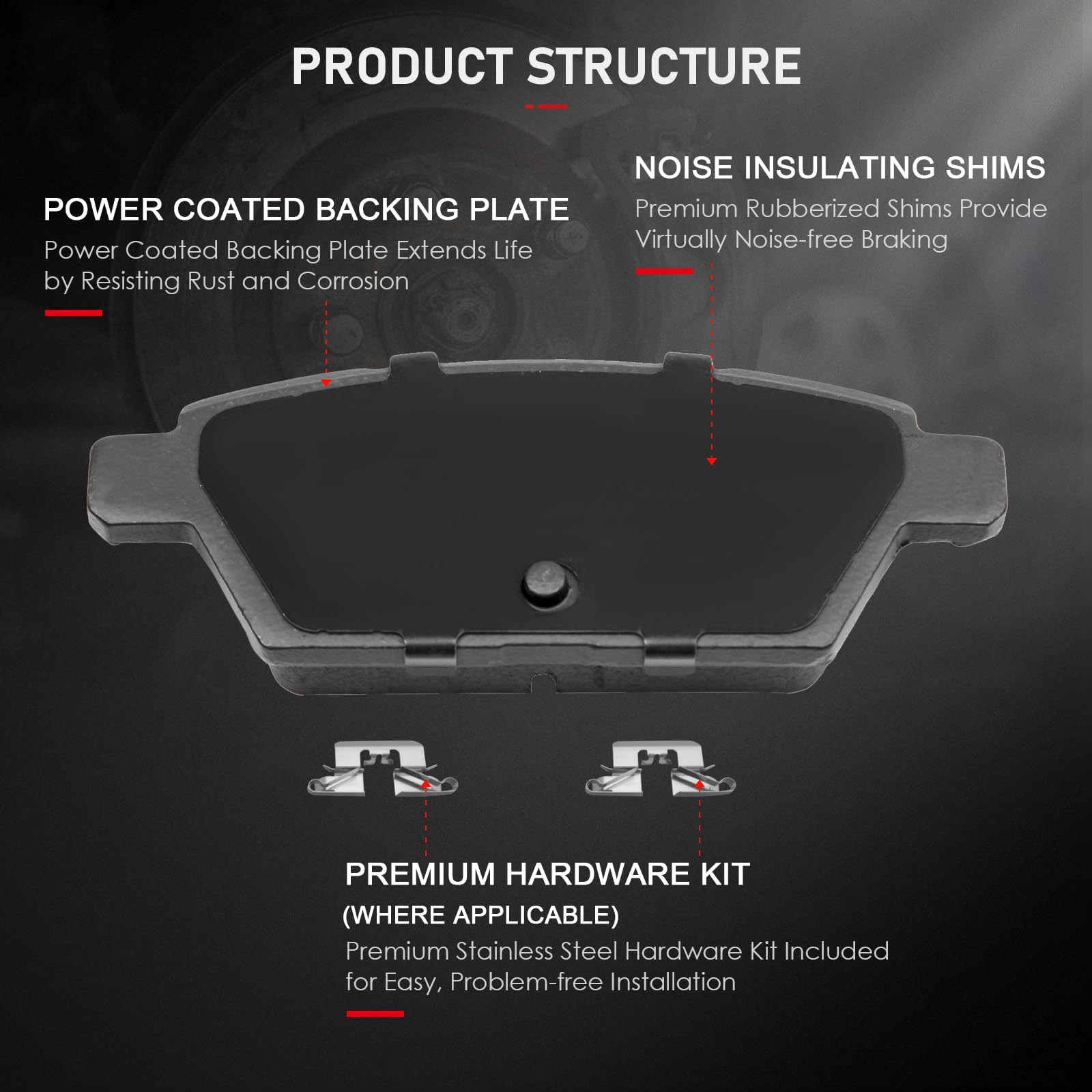 Cciyu D1161 Rear Ceramic Brake Pads Kits 4Pcs Fit For 2006-2012 For Ford Fusion,2007-2012 For Lincoln Mkz,2006 For Lincoln Zephy