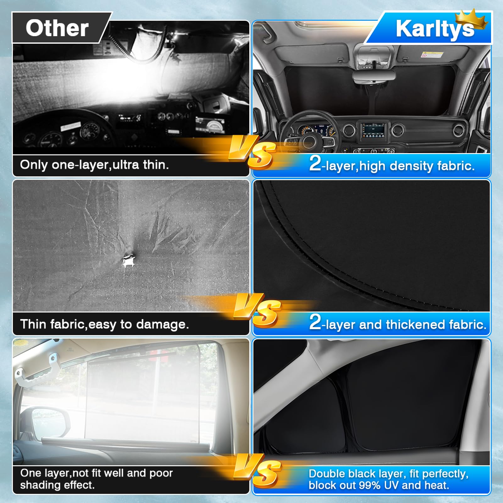 Karltys 3Pcs Windshield Sun Shade For Nissan Frontier 2022-2025, Thickened Reflective Front And Side Window Sunshade Custom Fit