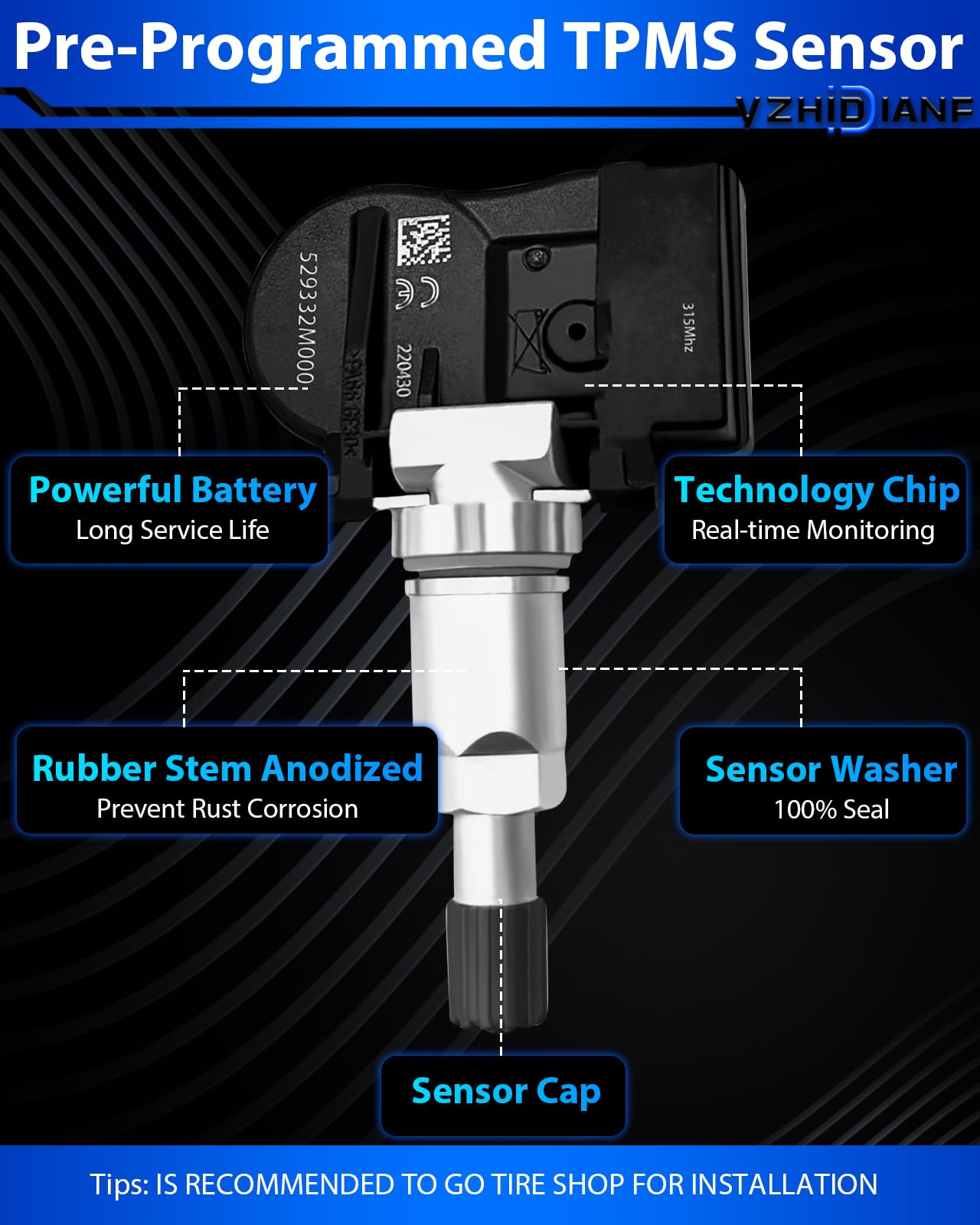 Yzhidianf 529332M000 Pre-Programed Tire Pressure Sensor Fit For:-Kia Optima Sorento Soul Forte Cadenza Cadenza For:-Hyundai Acce