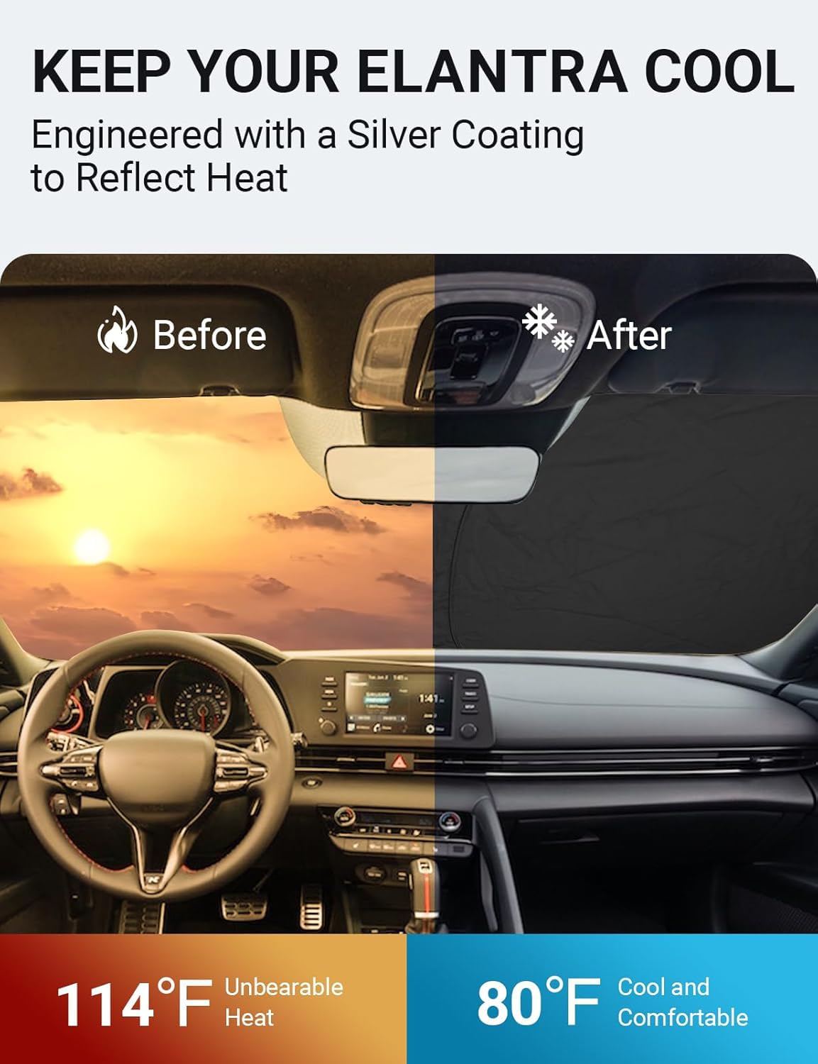 Proadsy Front Windshield Sun Shade Foldable Sunshade Protector Custom Fit 2021-2023 2024 2025 Hyundai Elantra Accessories 2025 U